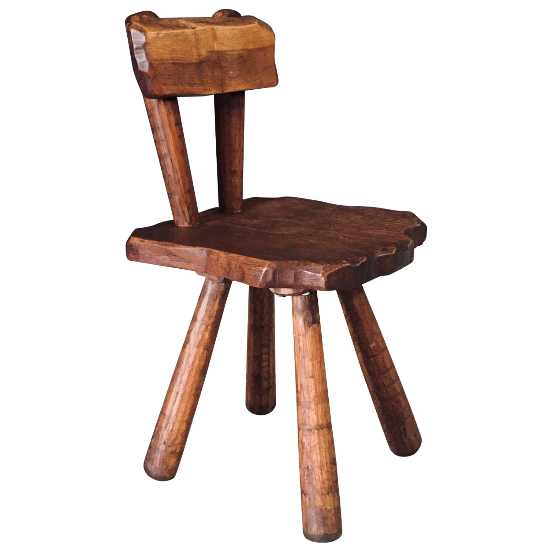 Handgeschnitzter Eiche Rustikaler Alpenstuhl, Frankreich 1920er Jahre im Angebot