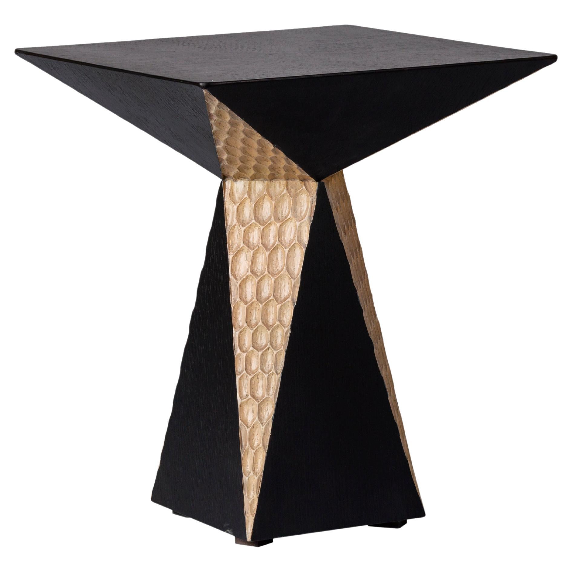 Hand Carved Oak Side Table Inspired by Crystal Formations of Oases in Egypt, L