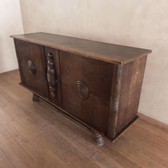 Hand Carved Oak Sideboard by Charles Dudouyt, 1940s