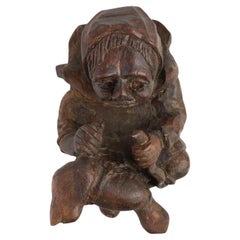 Hand-Carved Oak Wall Figure of a Woman, France ca. 1850