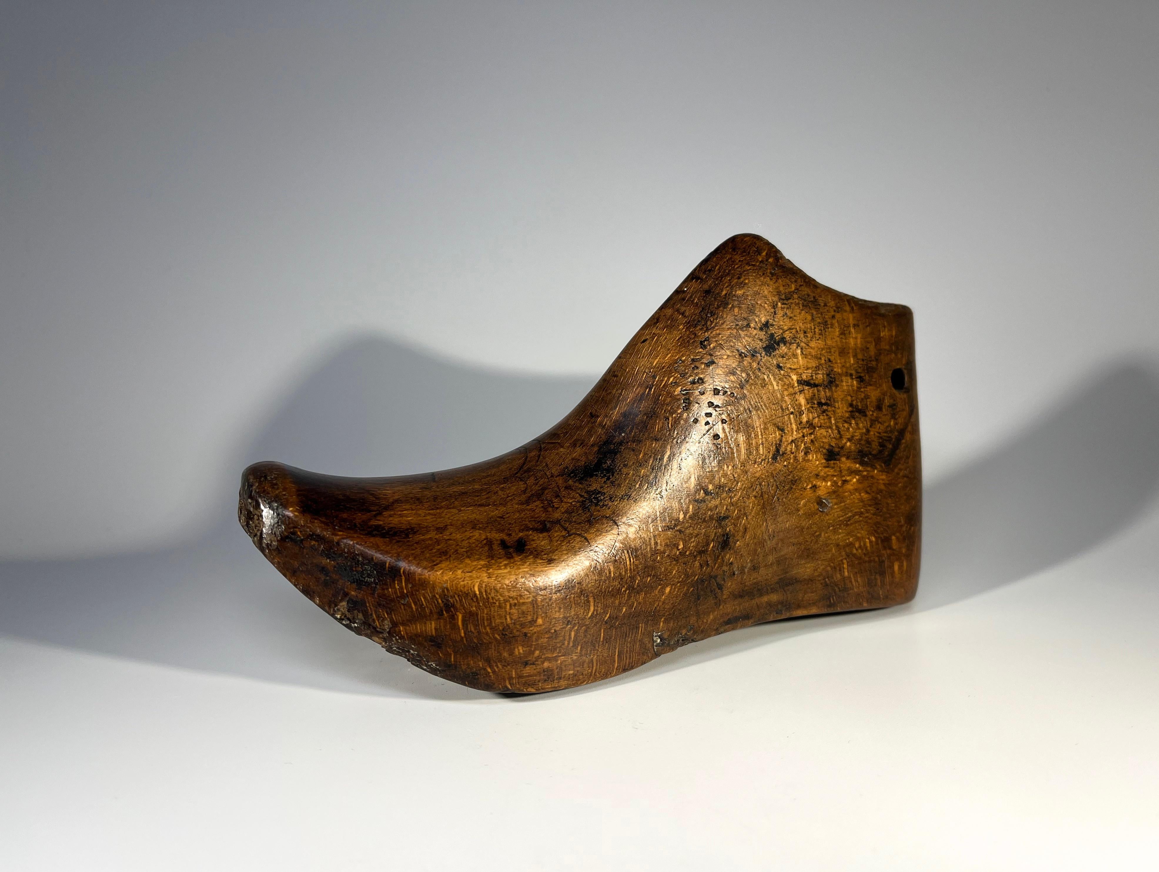 Early Victorian Hand Carved Oak, Wooden Child's Clog Mold From Lancashire Mill, England, 1900 For Sale