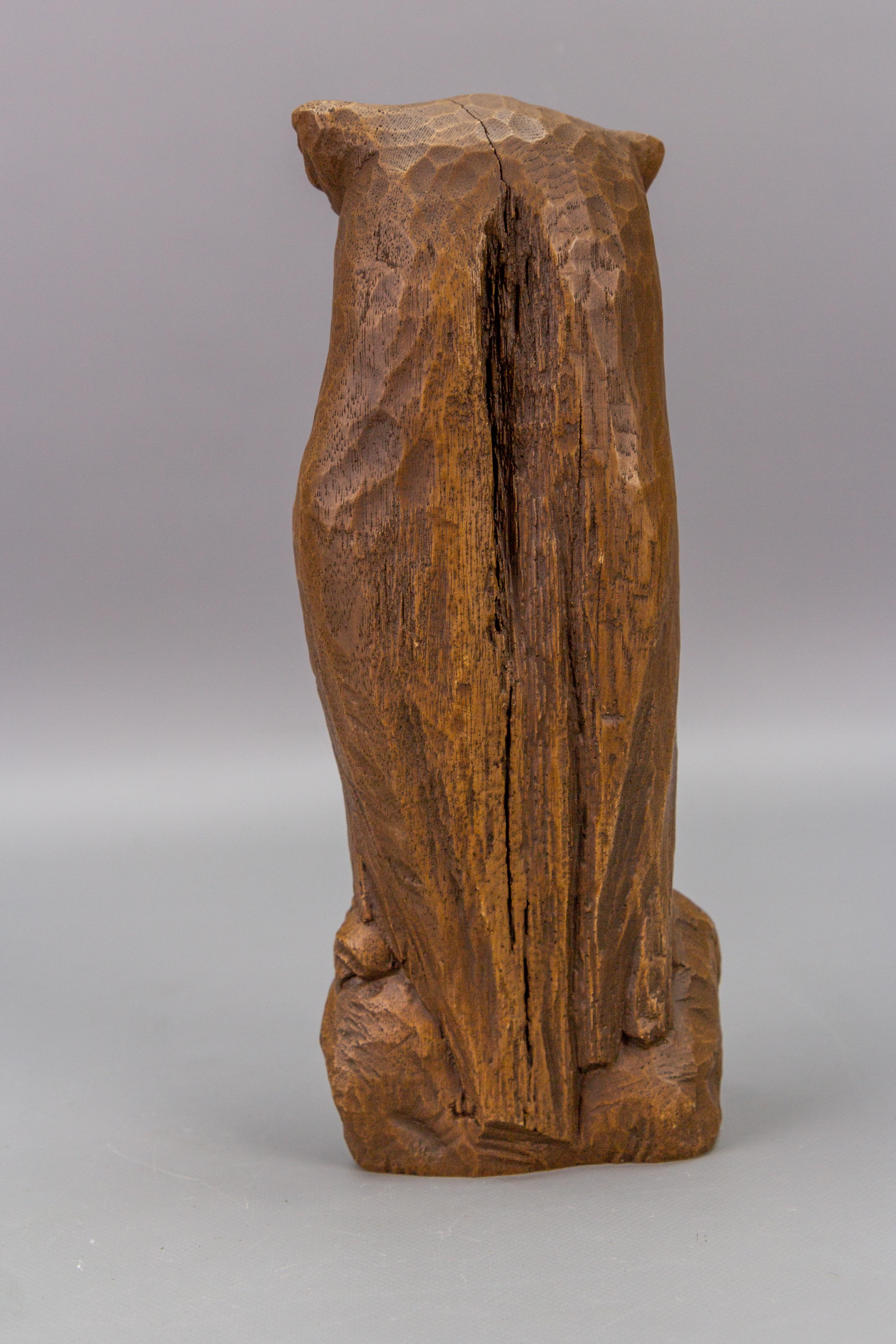 Hand-Carved Oakwood Owl Sculpture from ca. 1950s For Sale 3