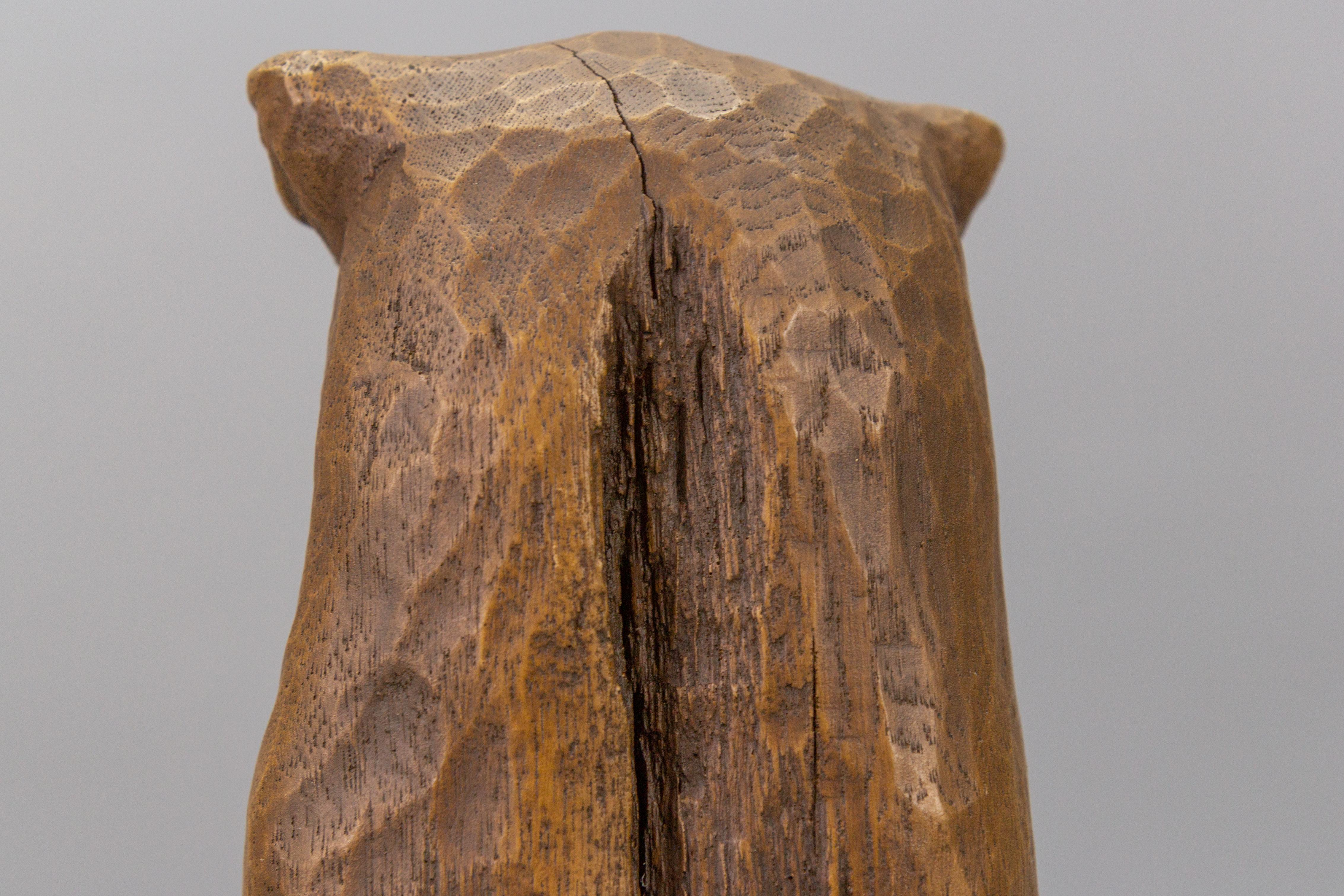 Hand-Carved Oakwood Owl Sculpture from ca. 1950s For Sale 4