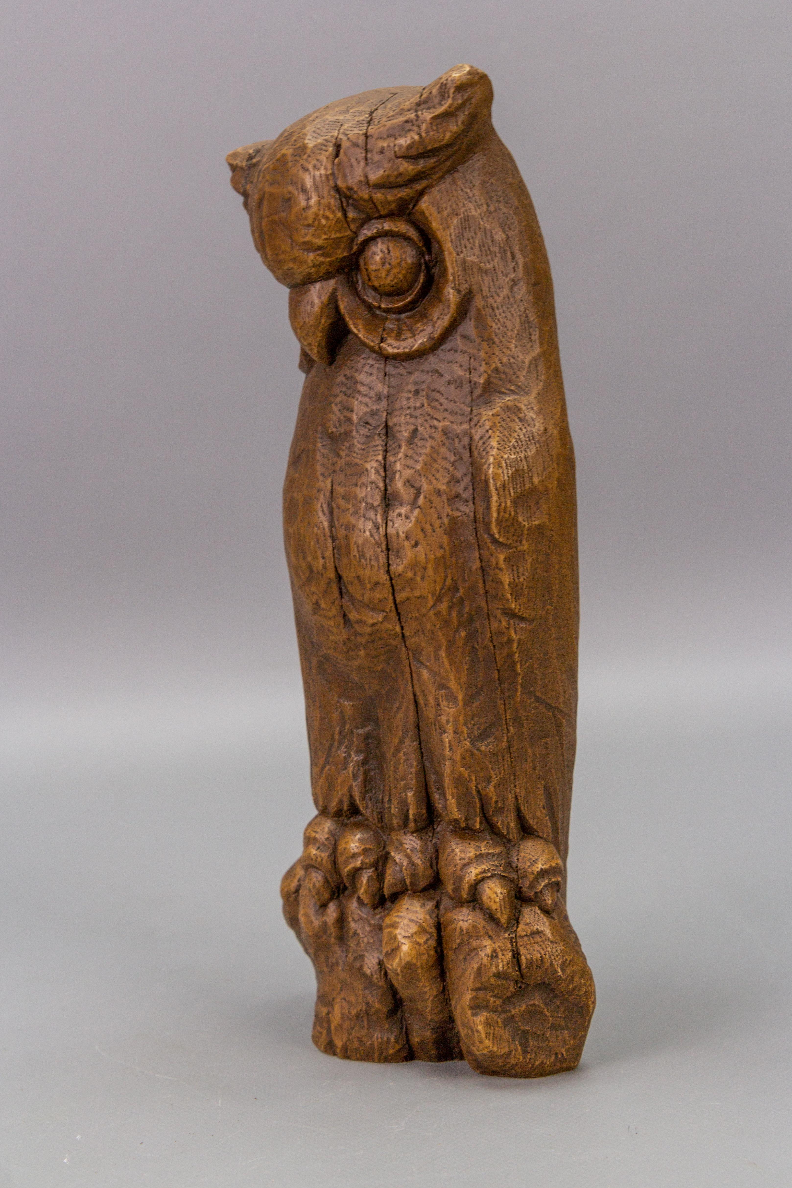 Hand-Carved Oakwood Owl Sculpture from ca. 1950s For Sale 6