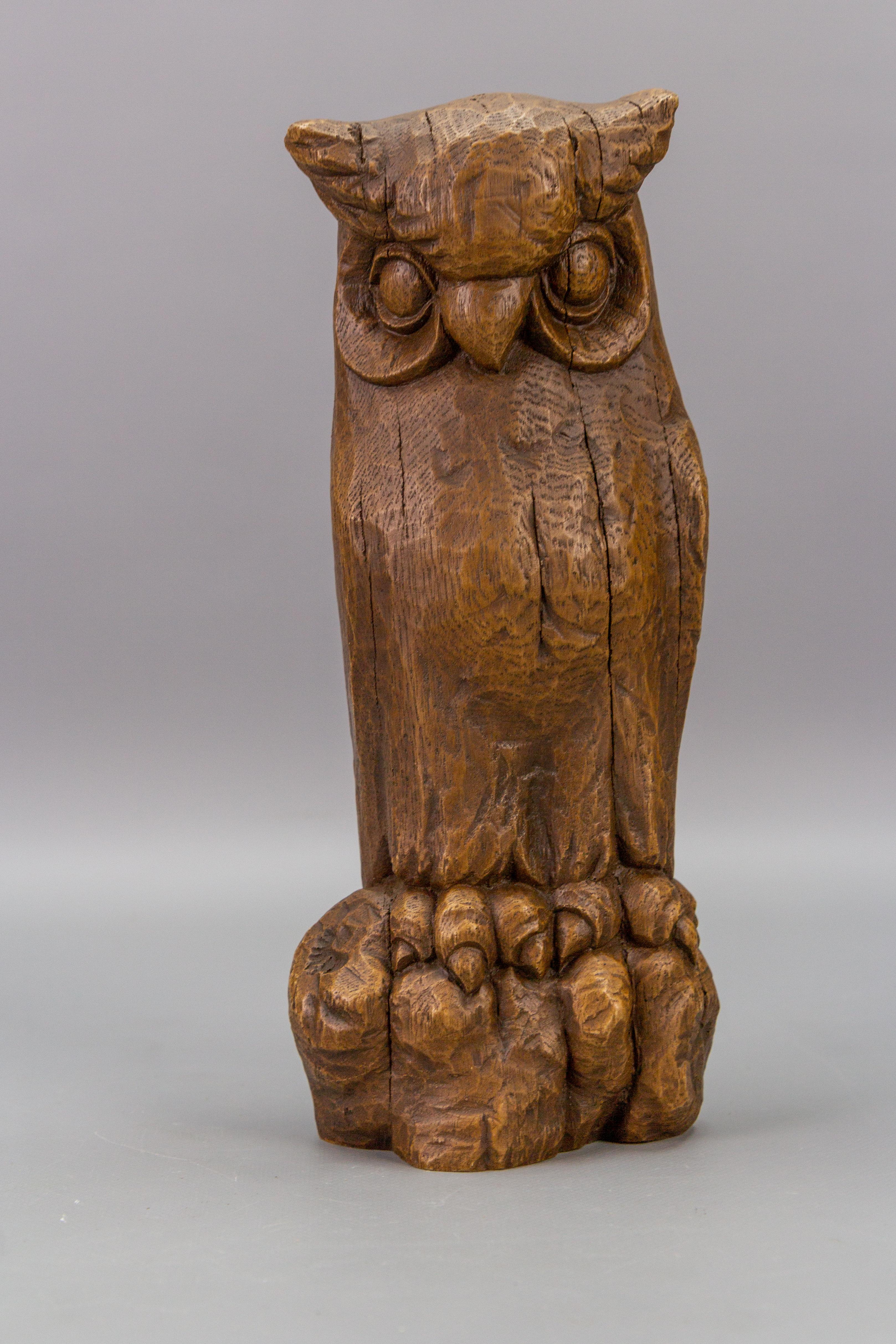 Hand-Carved Oakwood Owl Sculpture from ca. 1950s For Sale 7
