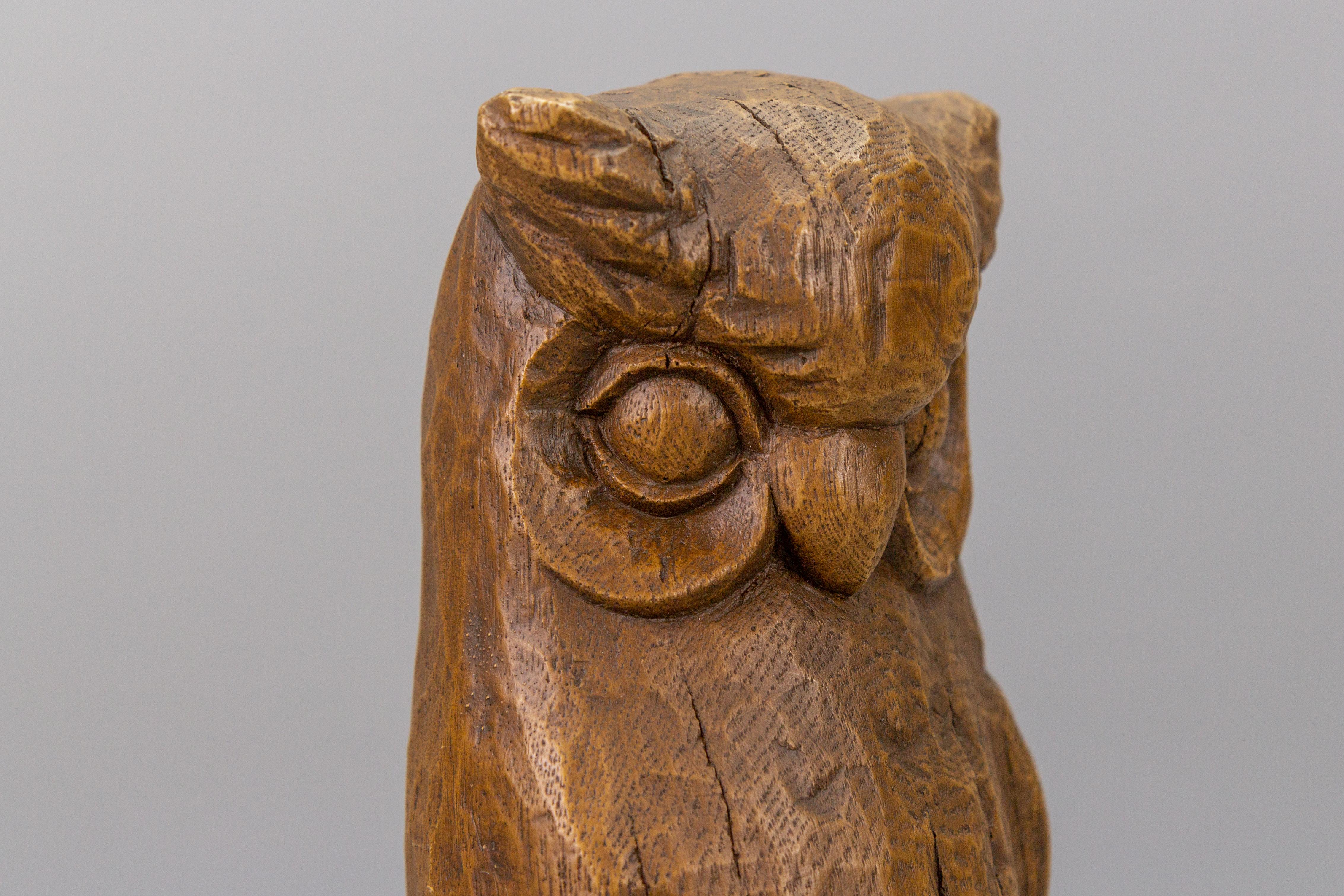 Mid-Century Modern Hand-Carved Oakwood Owl Sculpture from ca. 1950s For Sale