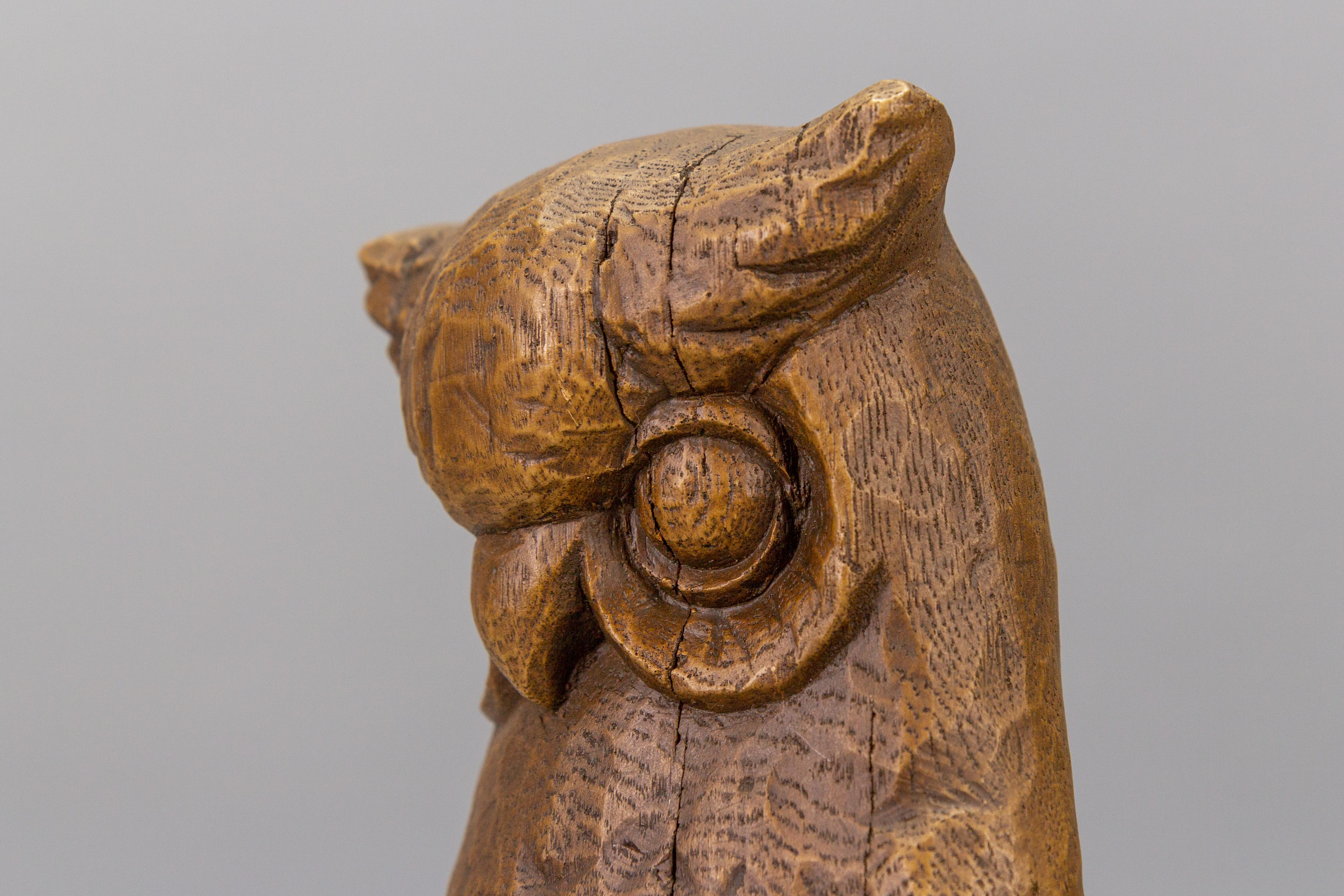German Hand-Carved Oakwood Owl Sculpture from ca. 1950s For Sale