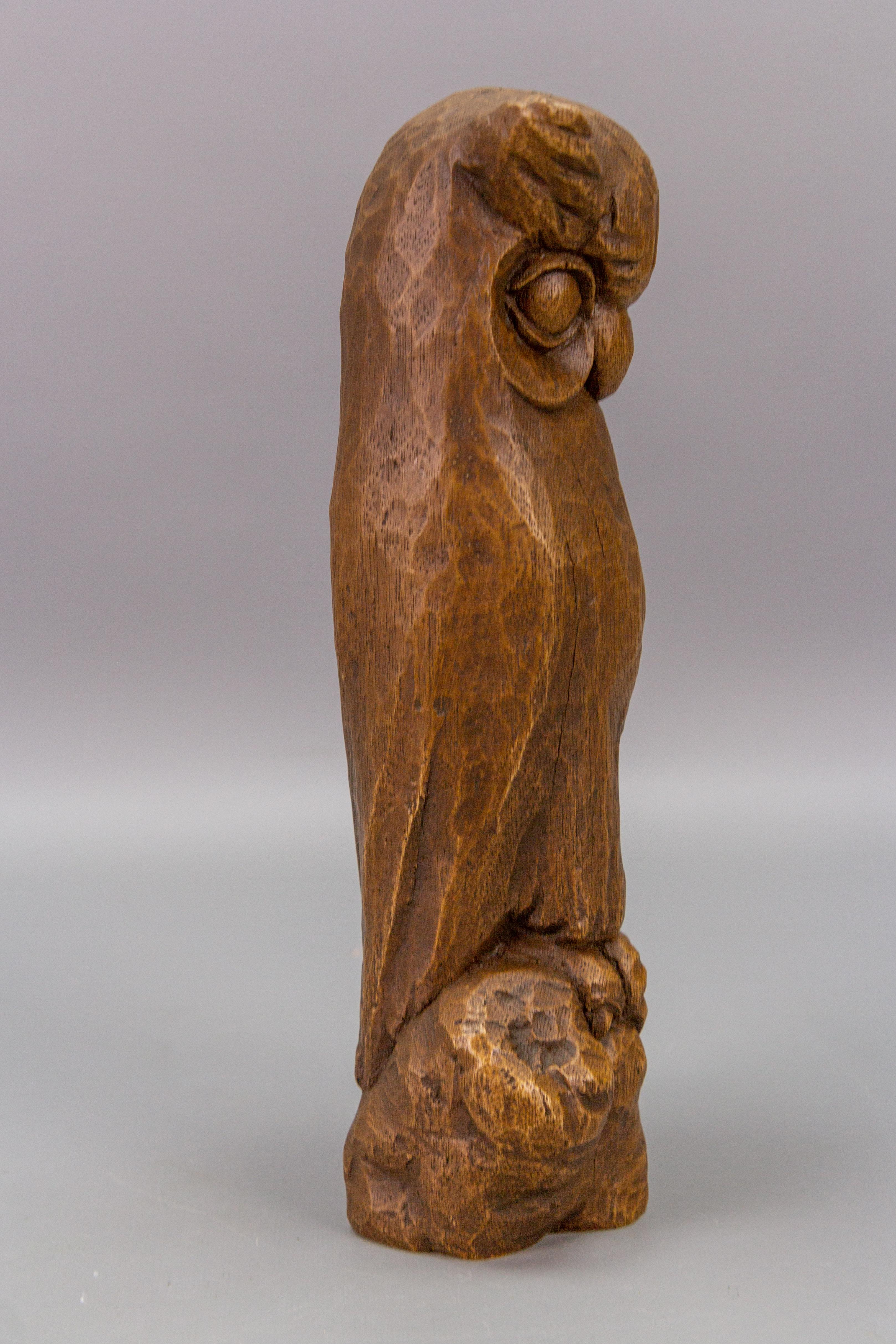 Hand-Carved Oakwood Owl Sculpture from ca. 1950s For Sale 1