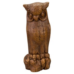 Hand-Carved Oakwood Owl Sculpture from ca. 1950s
