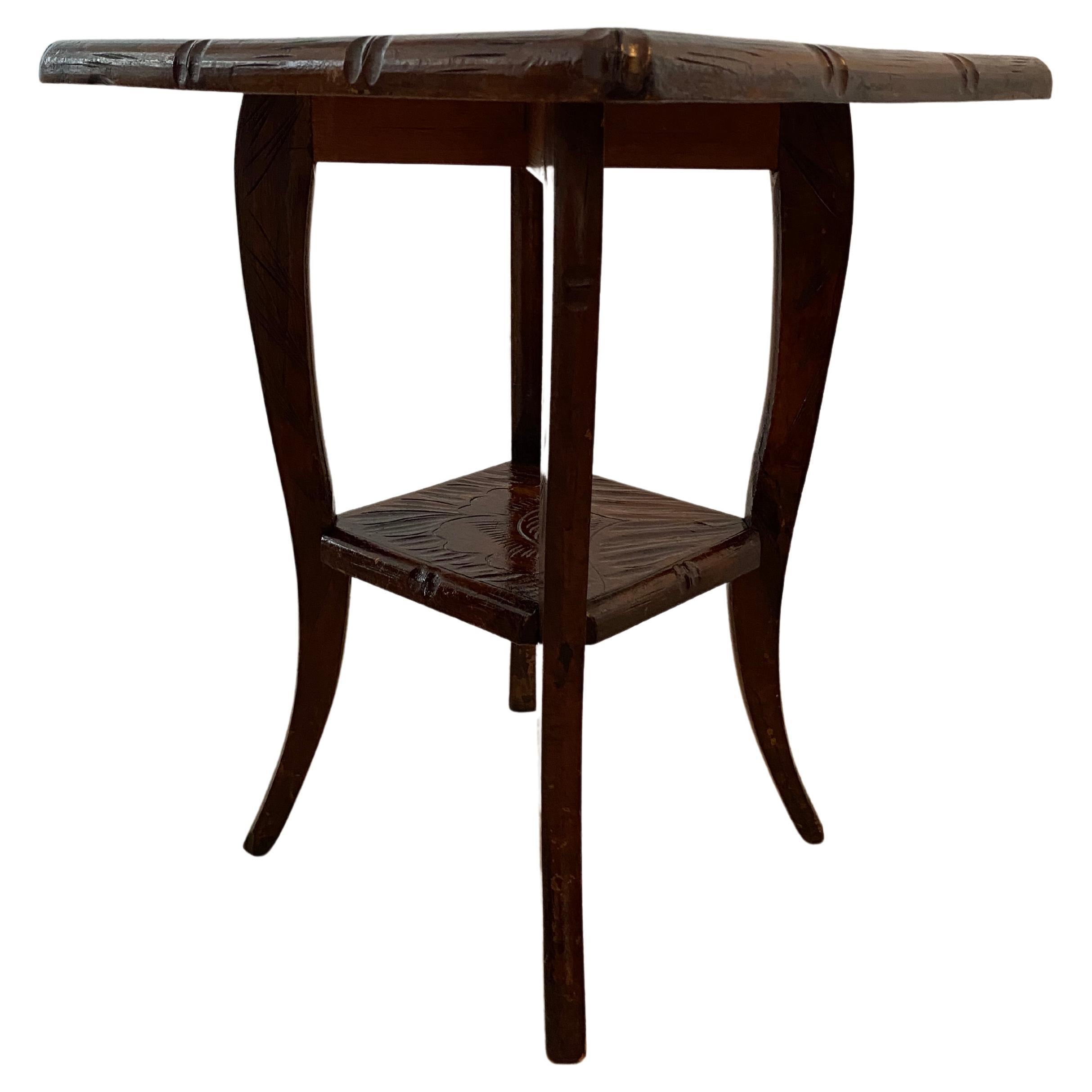 Folk Art Hand Carved Occasional Side End Lamp Table, 1905 Liberty's London  For Sale