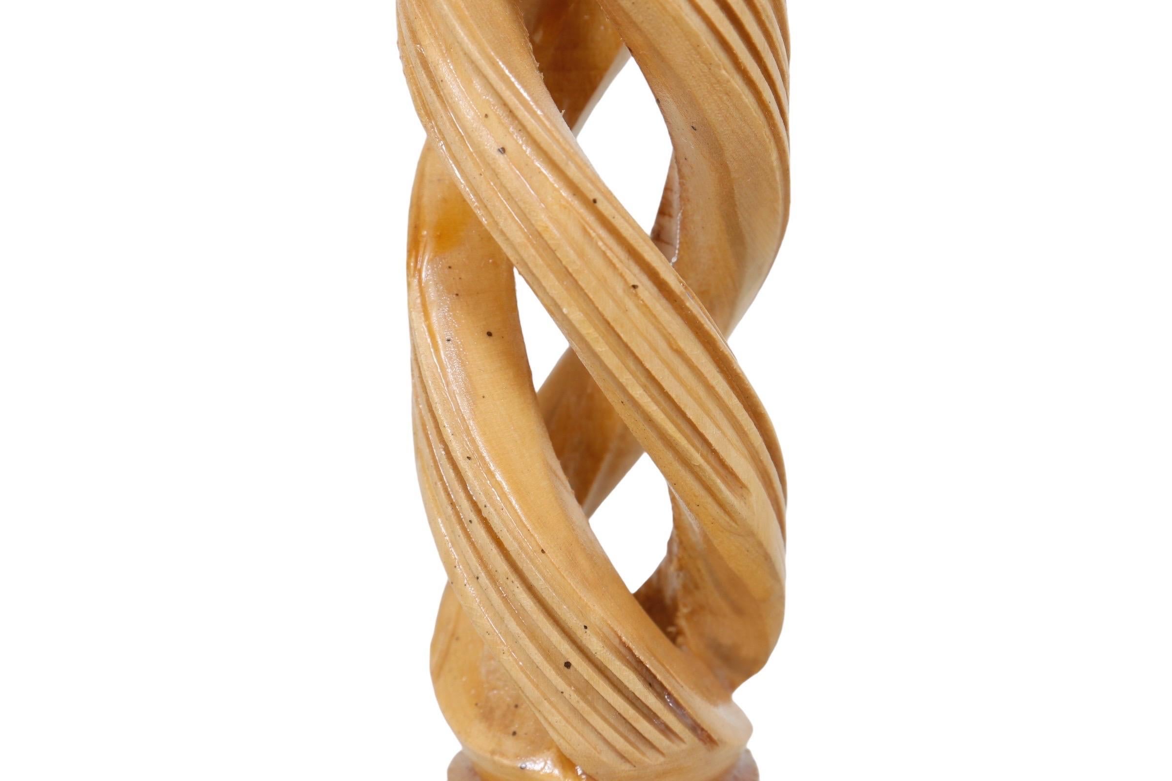 Hand Carved Olive Wood Spiral Candlestick Holders - a Pair 1