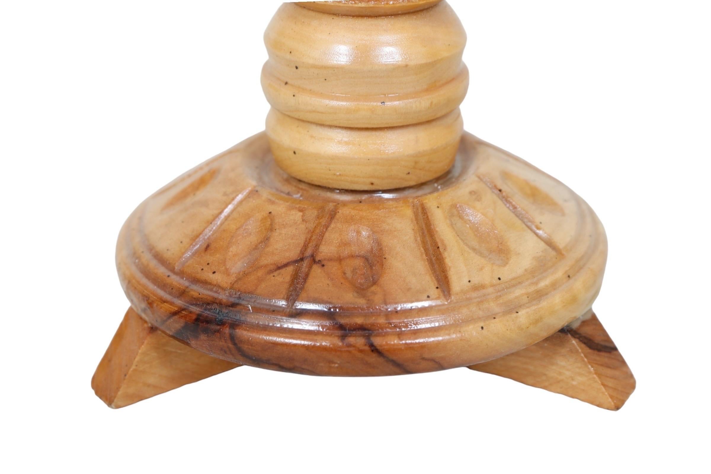 Hand Carved Olive Wood Spiral Candlestick Holders - a Pair 2