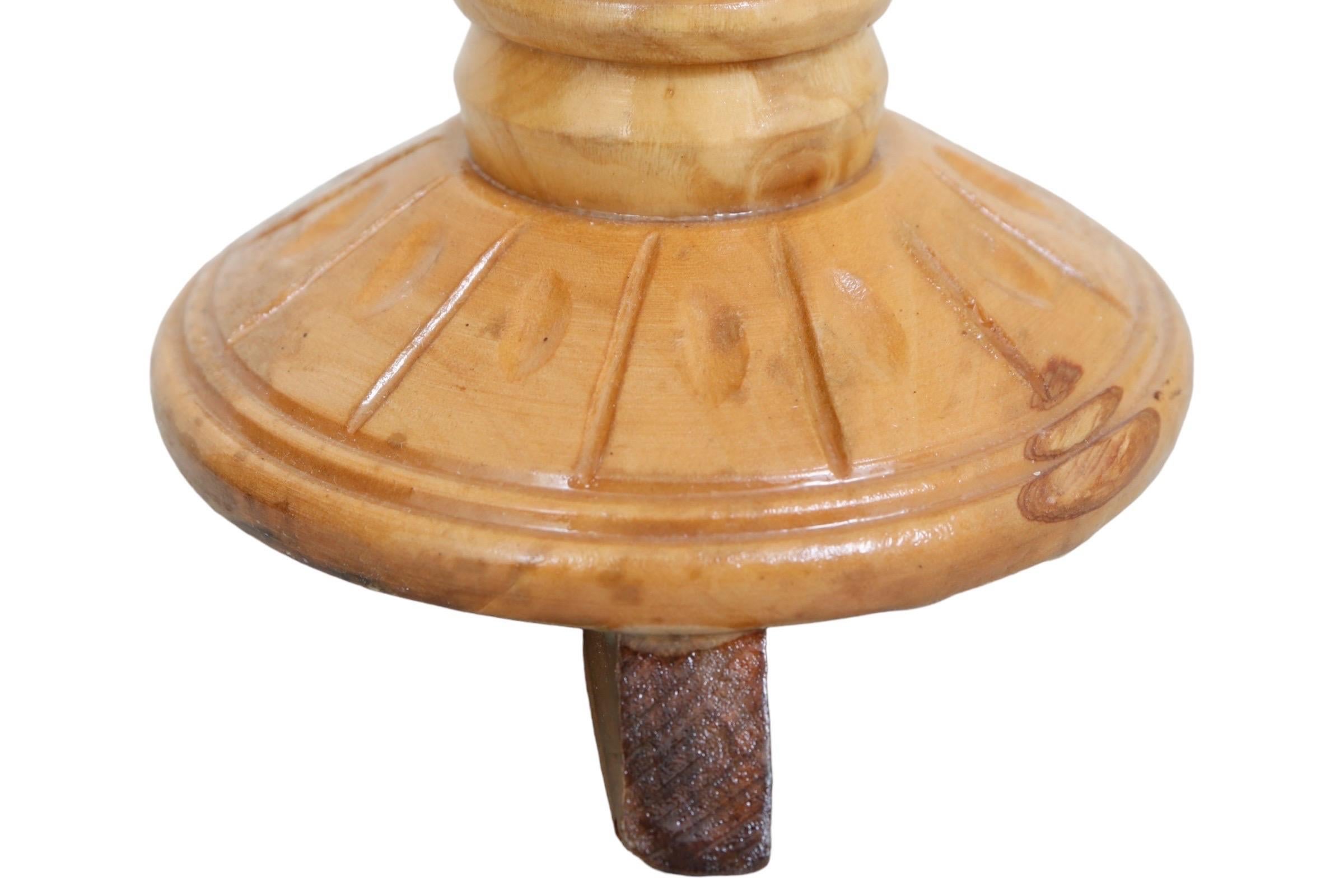Hand Carved Olive Wood Spiral Candlestick Holders - a Pair 3