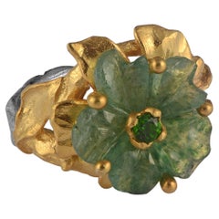 Handgeschnitzter Onyx Goldplattierter Silber Blumenring