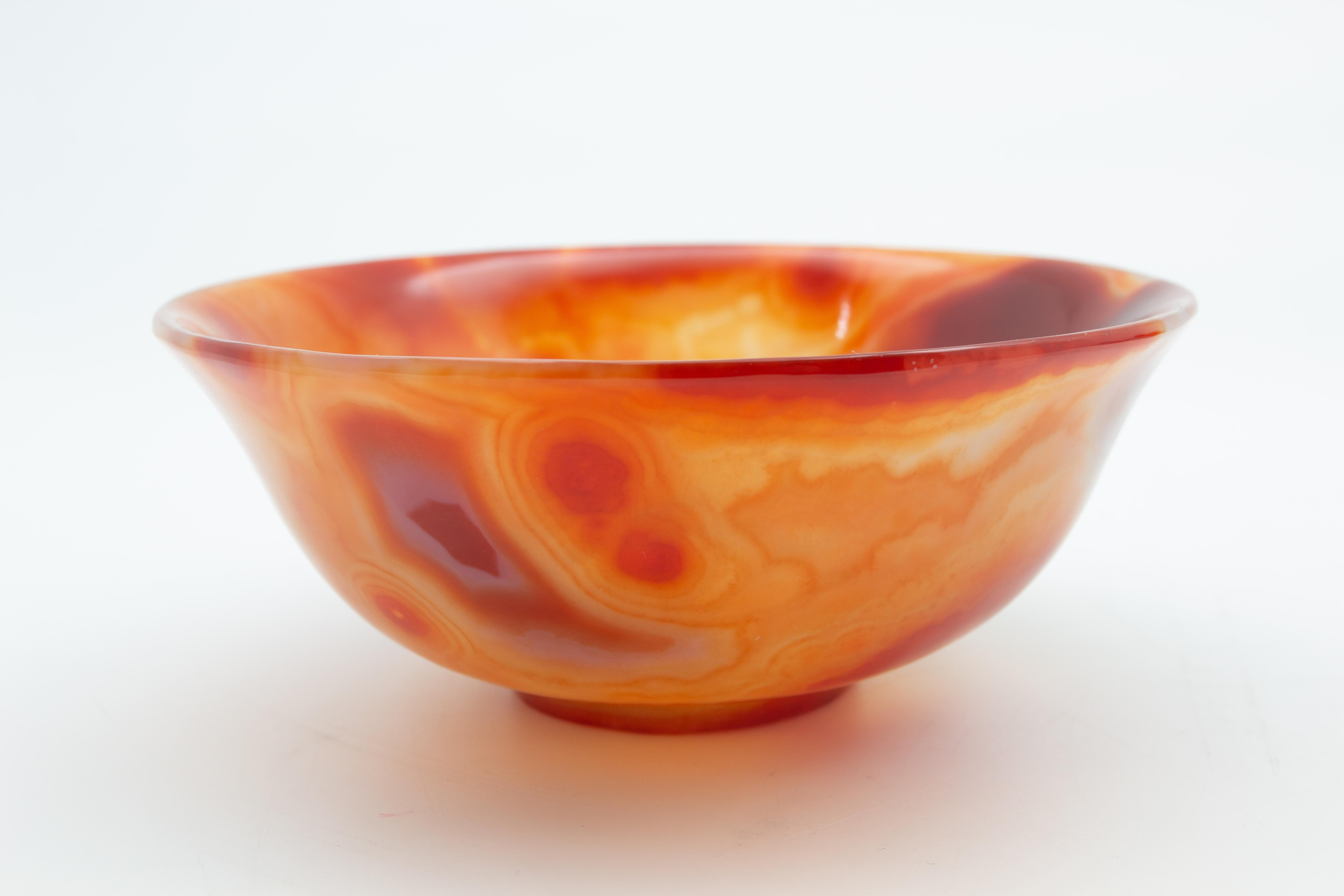 Hand-Carved Hand Carved Orange Agate Semi-Precious Stone Bowl