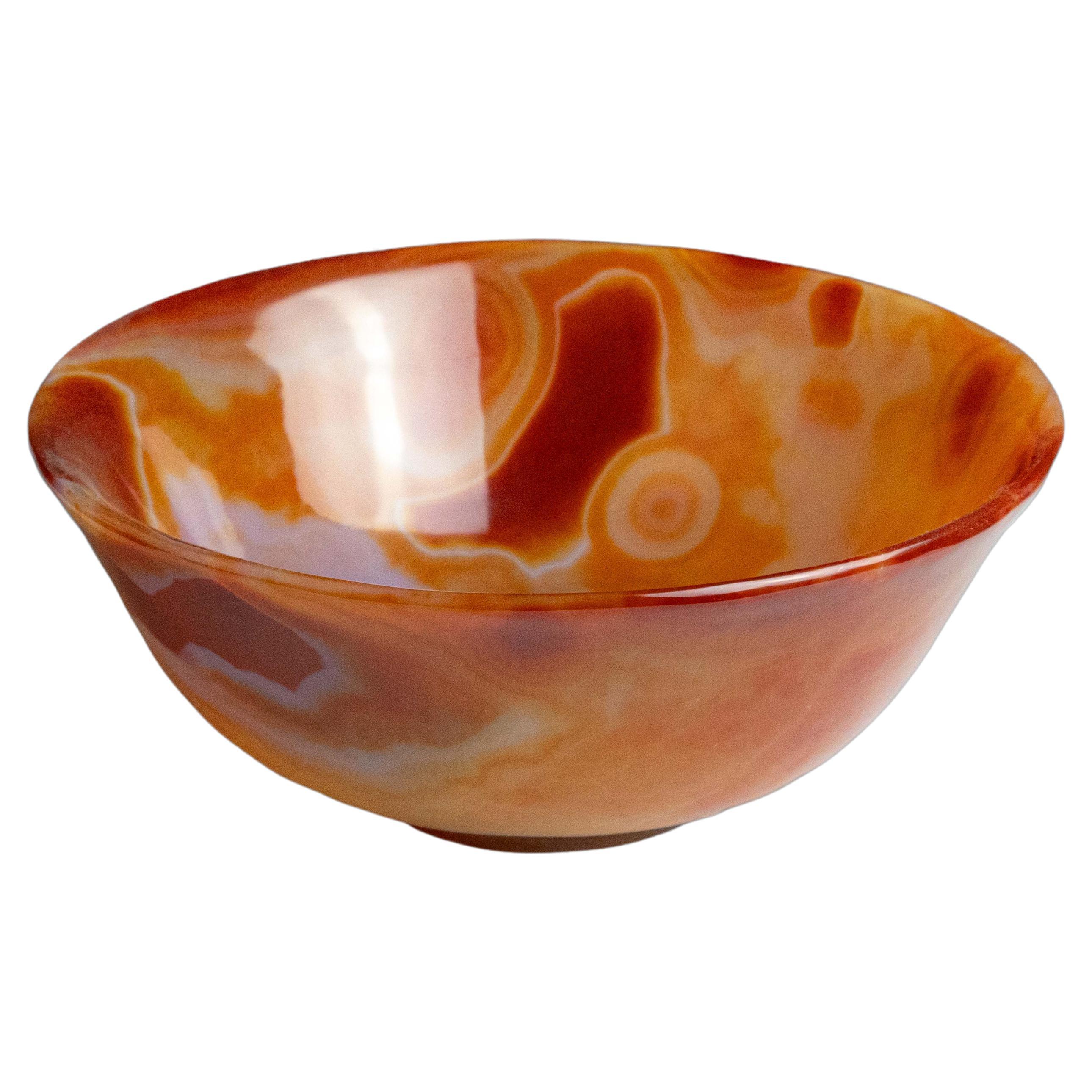 Hand Carved Orange Agate Semi-Precious Stone Bowl