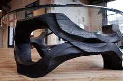 Hand-Carved Organic Ash Eddy Coffee Table Finished with Shou Sugi Ban Technique