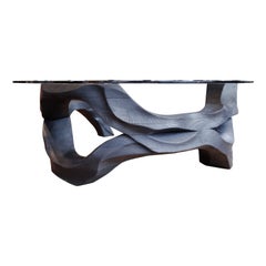 Hand-Carved Organic Ash Eddy Coffee Table Finished with Shou Sugi Ban Technique