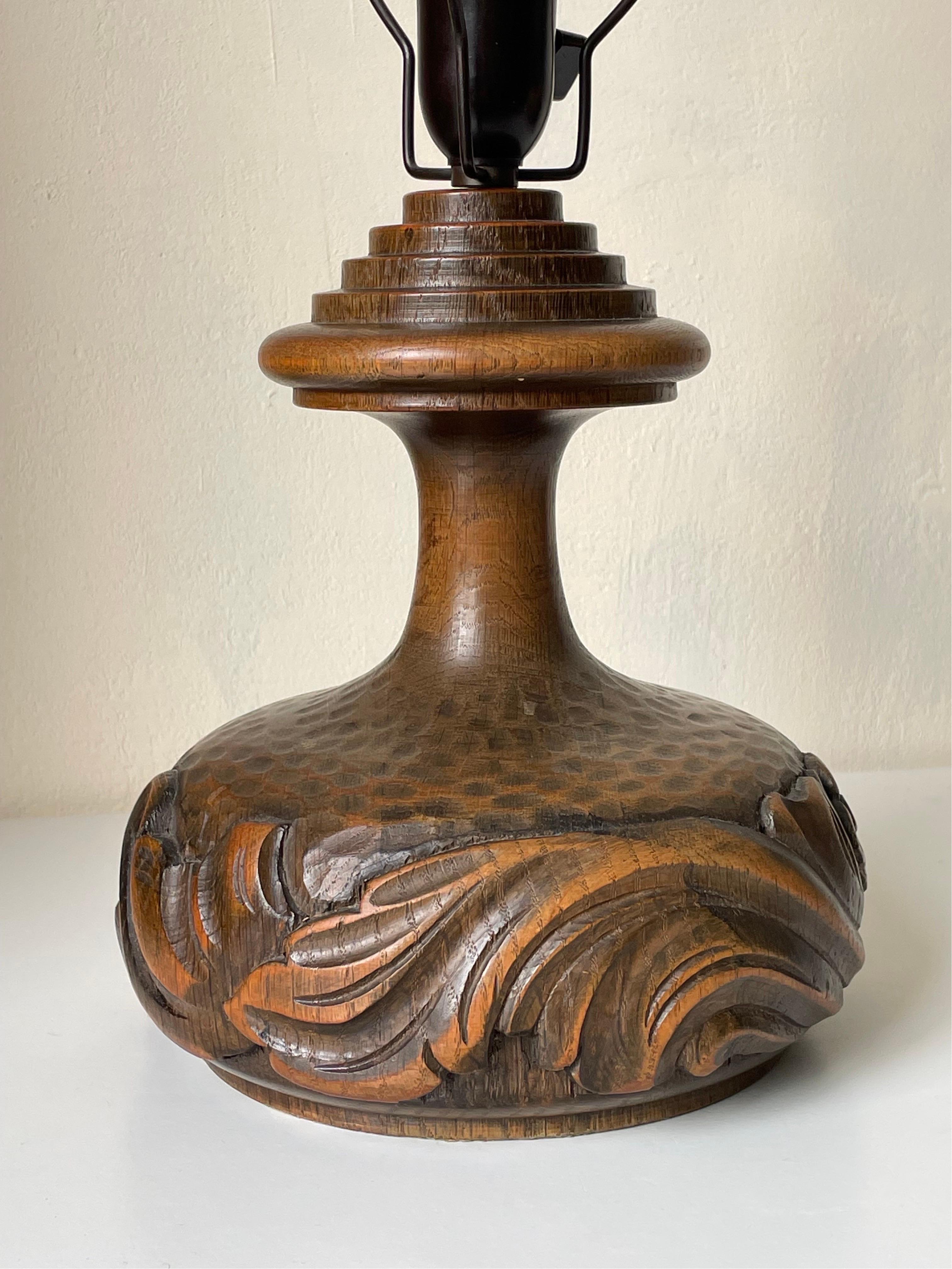 Hand-Carved 1940s Organic Midcentury Wooden Table Lamp For Sale 7