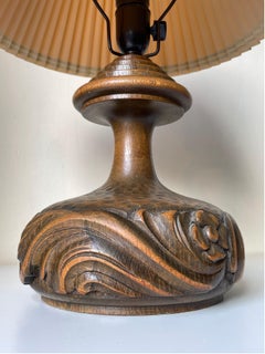 1940s Hand-Carved Organic Midcentury Wooden Table Lamp