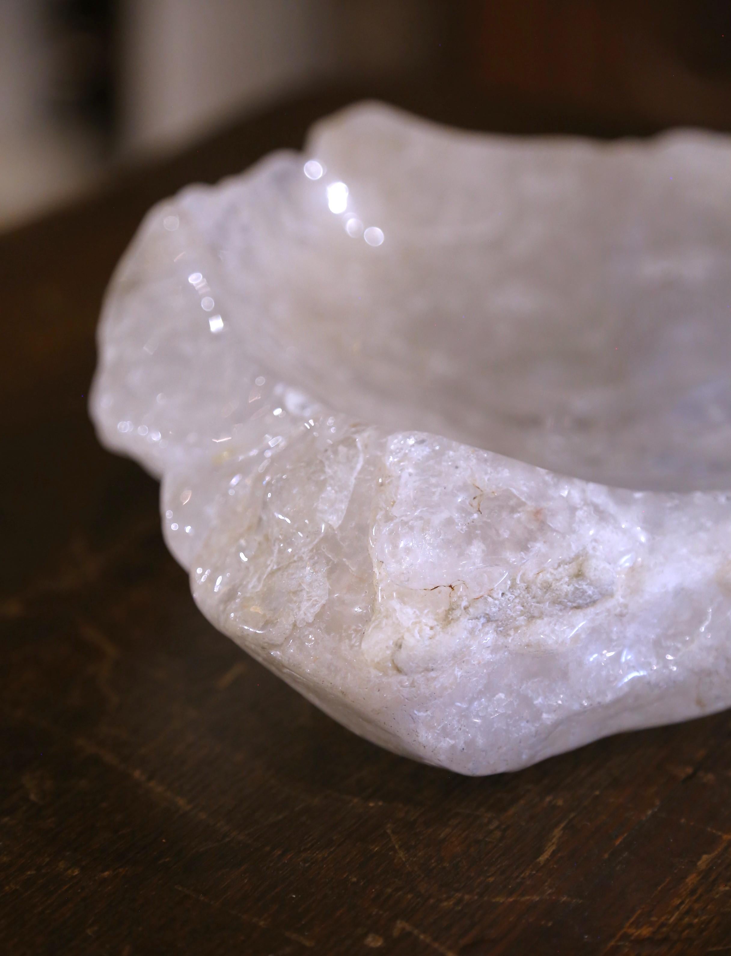 Hand Carved Organic Rock Crystal Quartz Decorative Bowl Vide-Poche For Sale 4