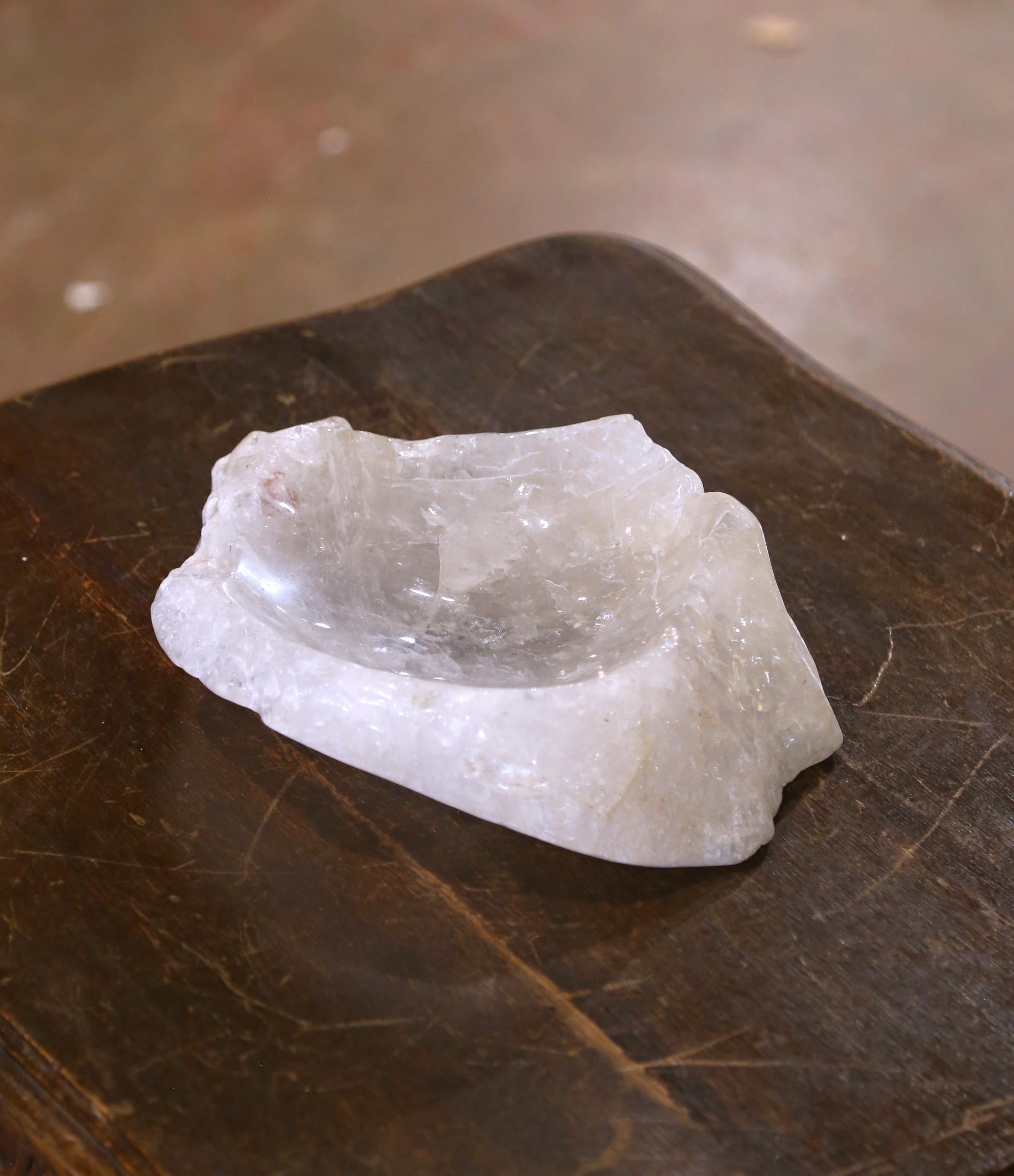 Brazilian Hand Carved Organic Rock Crystal Quartz Decorative Bowl Vide-Poche For Sale