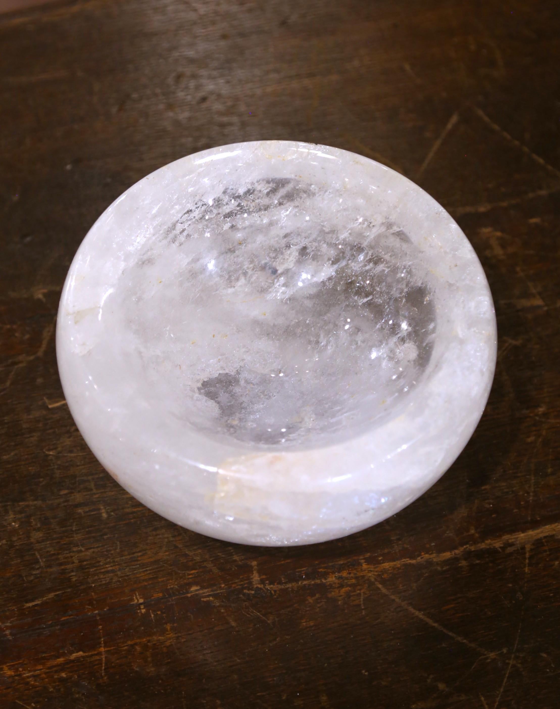 Brazilian Hand Carved Organic Rock Crystal Quartz Decorative Bowl Vide-Poche For Sale
