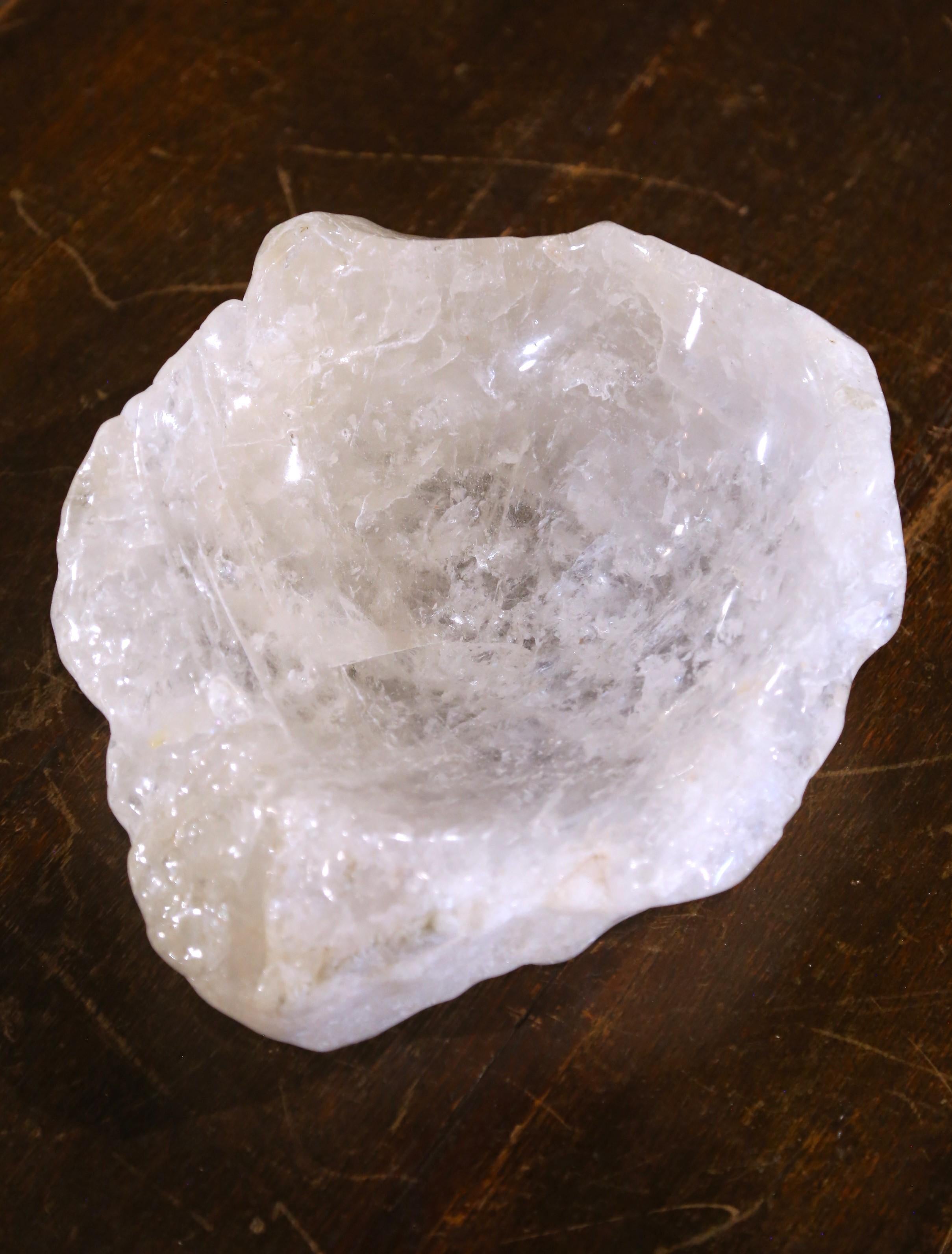 Hand-Carved Hand Carved Organic Rock Crystal Quartz Decorative Bowl Vide-Poche For Sale