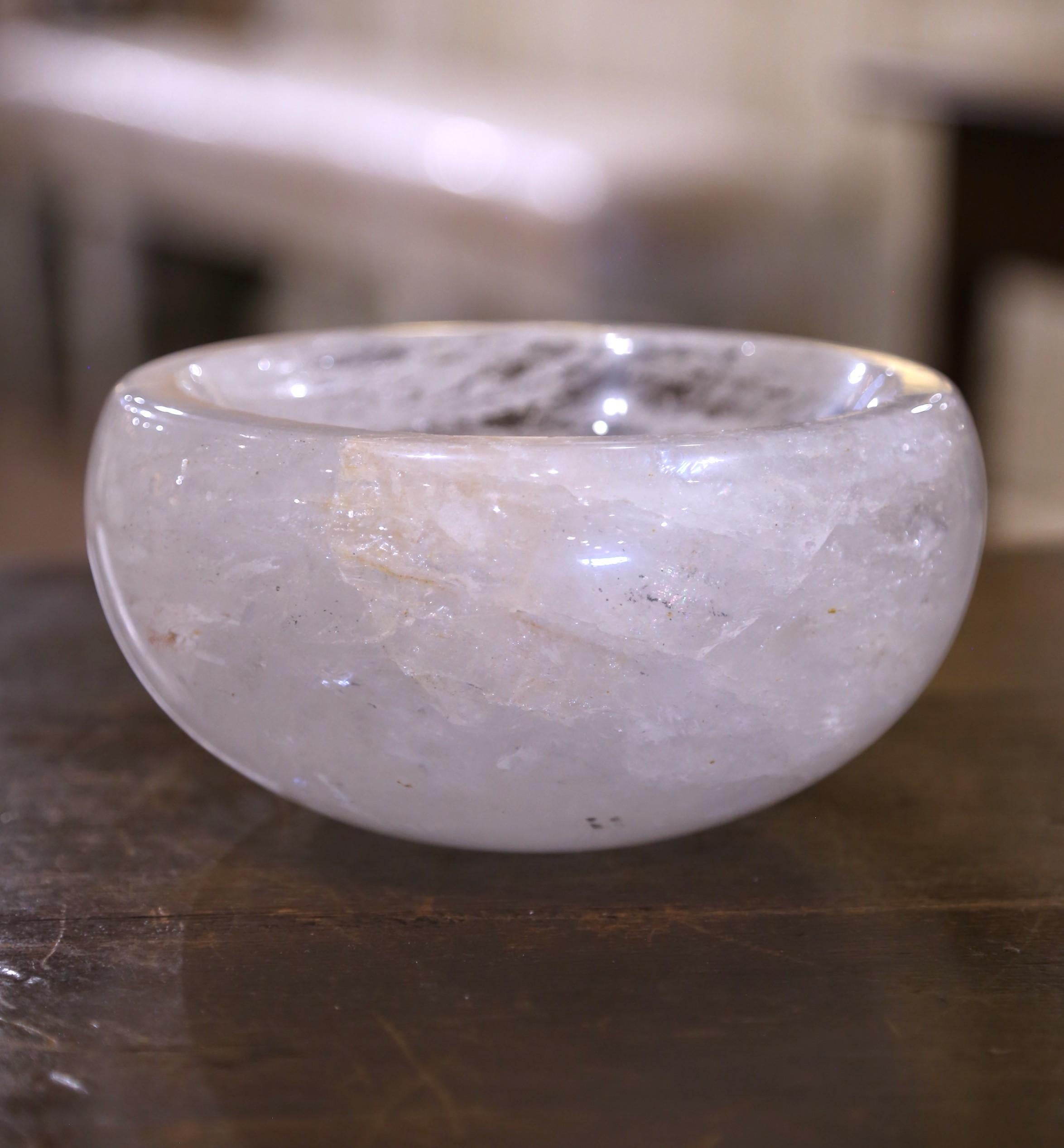 Hand-Carved Hand Carved Organic Rock Crystal Quartz Decorative Bowl Vide-Poche For Sale