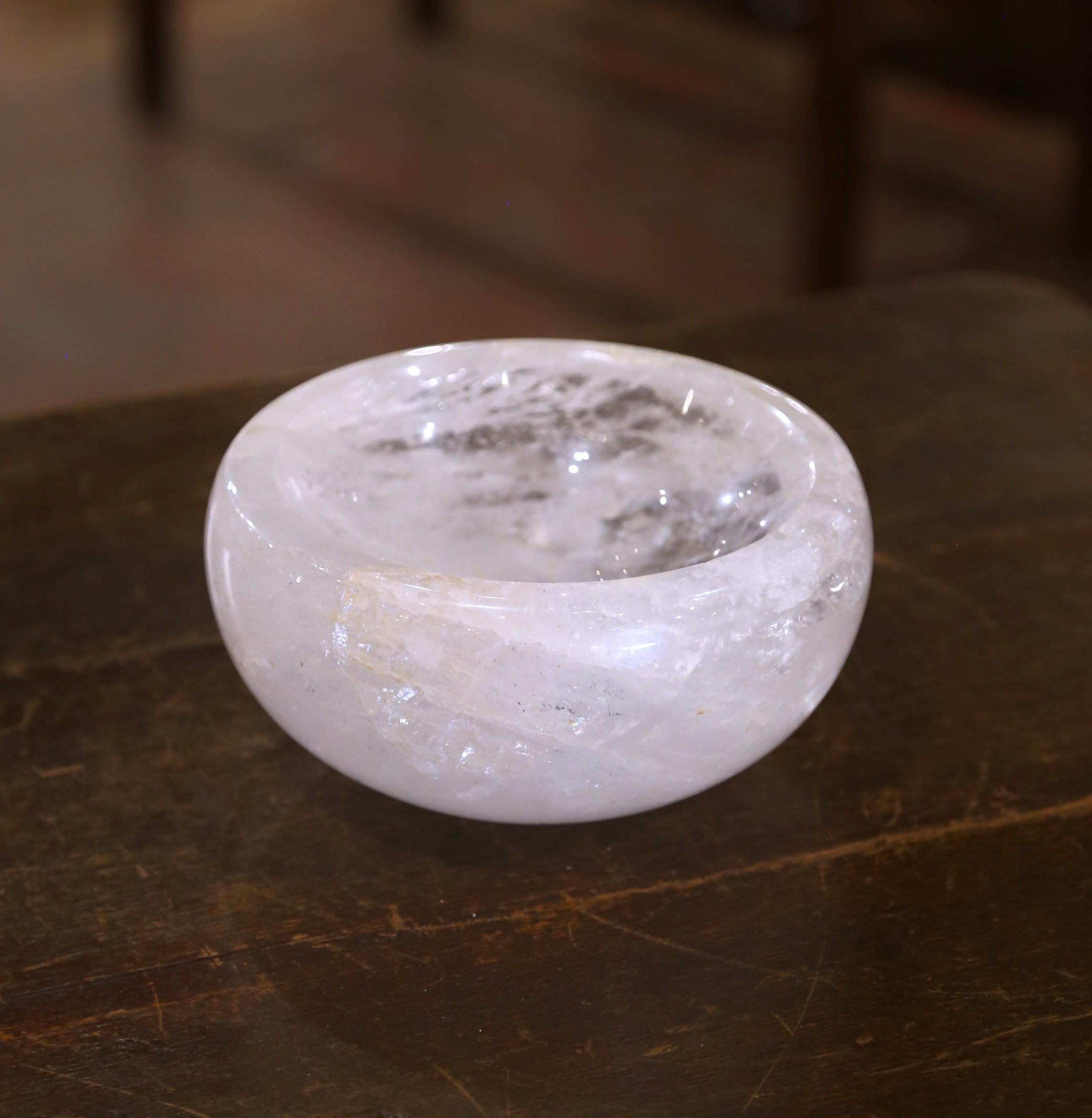 Hand Carved Organic Rock Crystal Quartz Decorative Bowl Vide-Poche In Excellent Condition For Sale In Dallas, TX