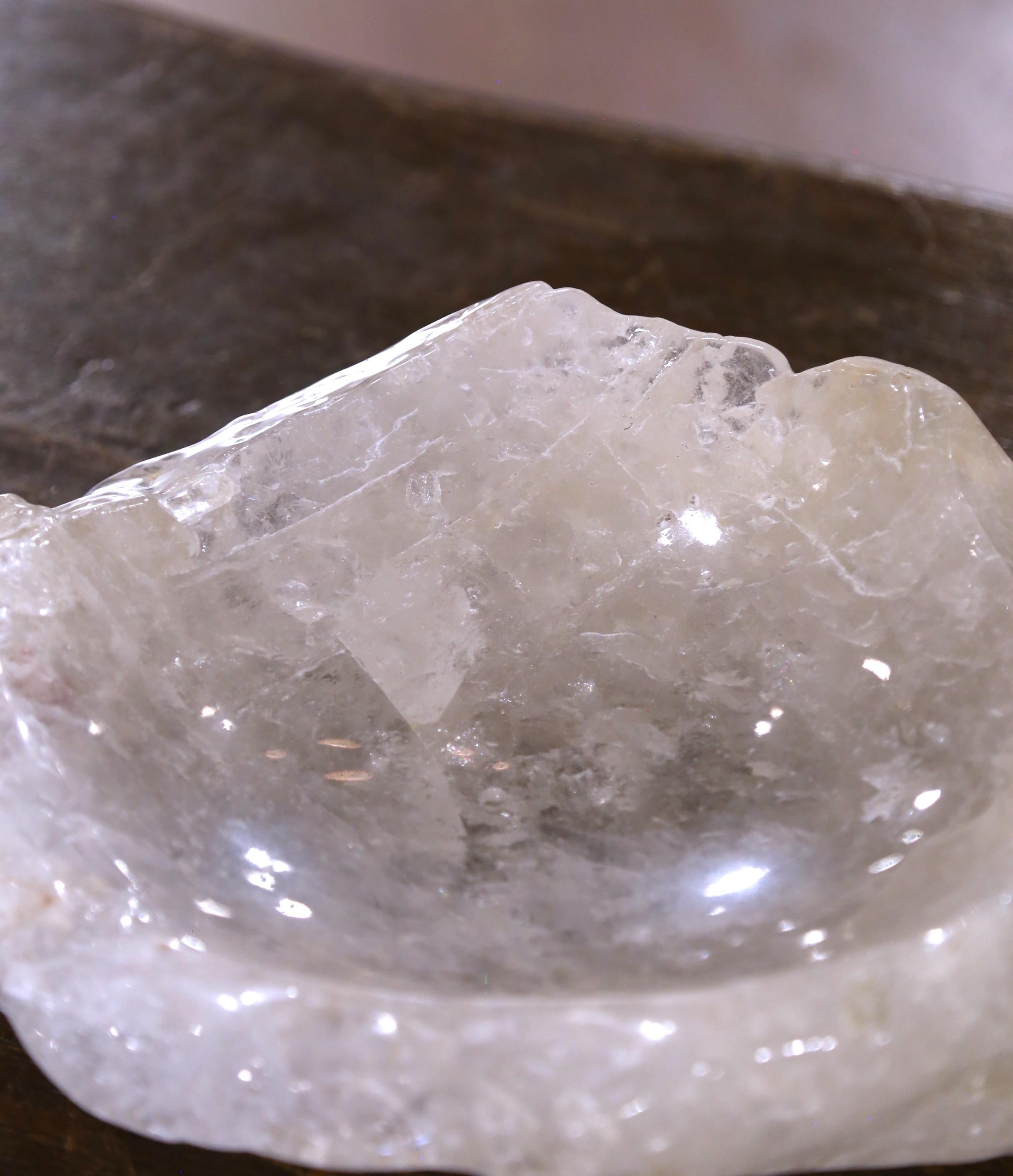 Contemporary Hand Carved Organic Rock Crystal Quartz Decorative Bowl Vide-Poche For Sale
