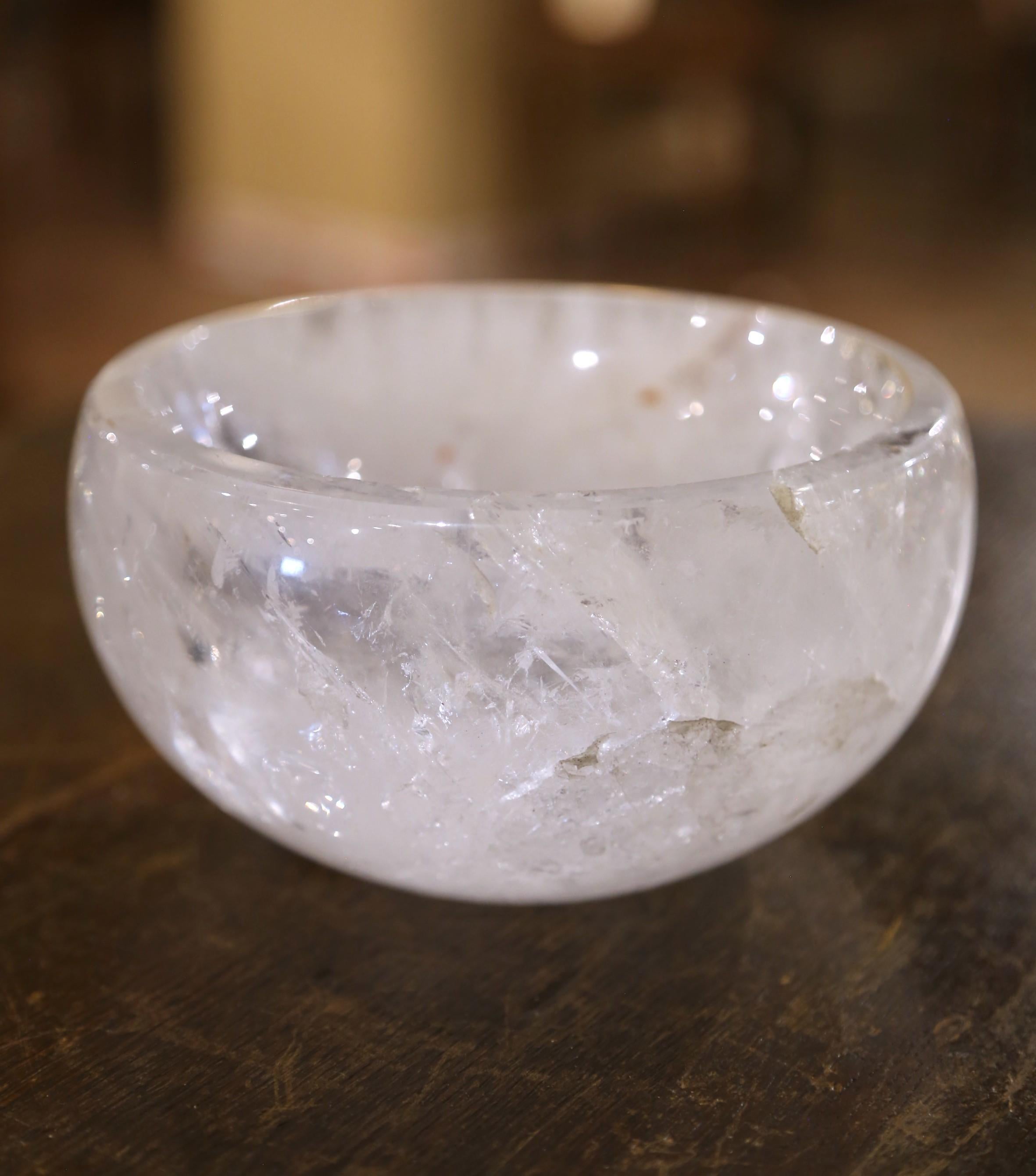 Brazilian Hand Carved Organic Rock Crystal Quartz Decorative Bowl Vide-Poche from Brazil For Sale