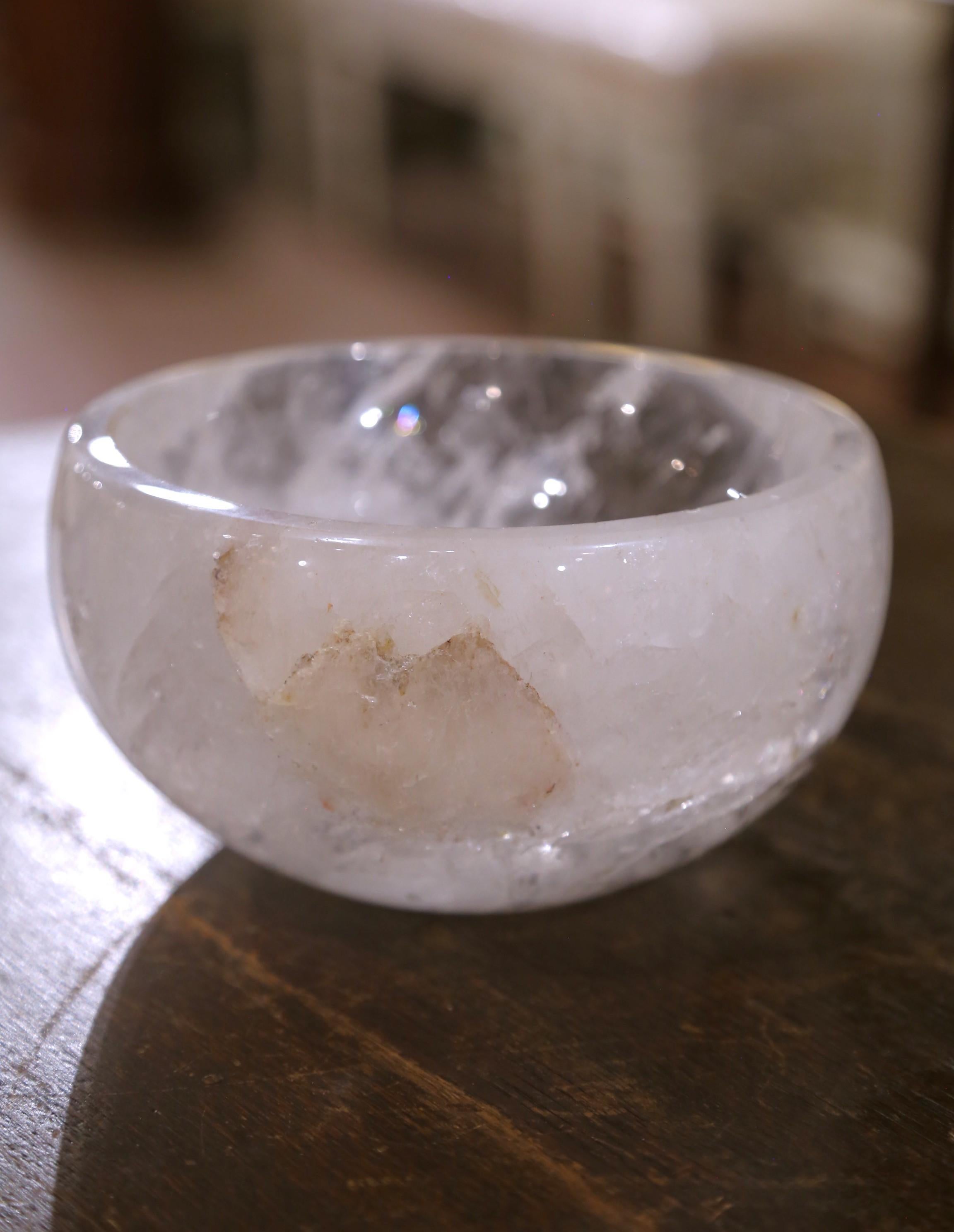 Hand-Carved Hand Carved Organic Rock Crystal Quartz Decorative Bowl Vide-Poche from Brazil For Sale