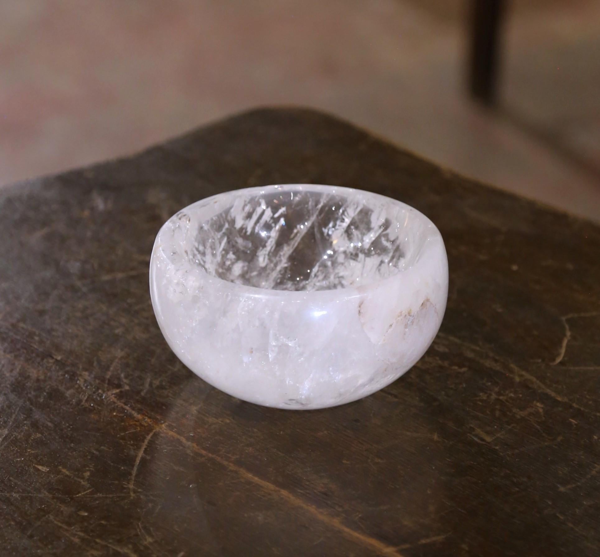 Hand Carved Organic Rock Crystal Quartz Decorative Bowl Vide-Poche from Brazil In Excellent Condition For Sale In Dallas, TX