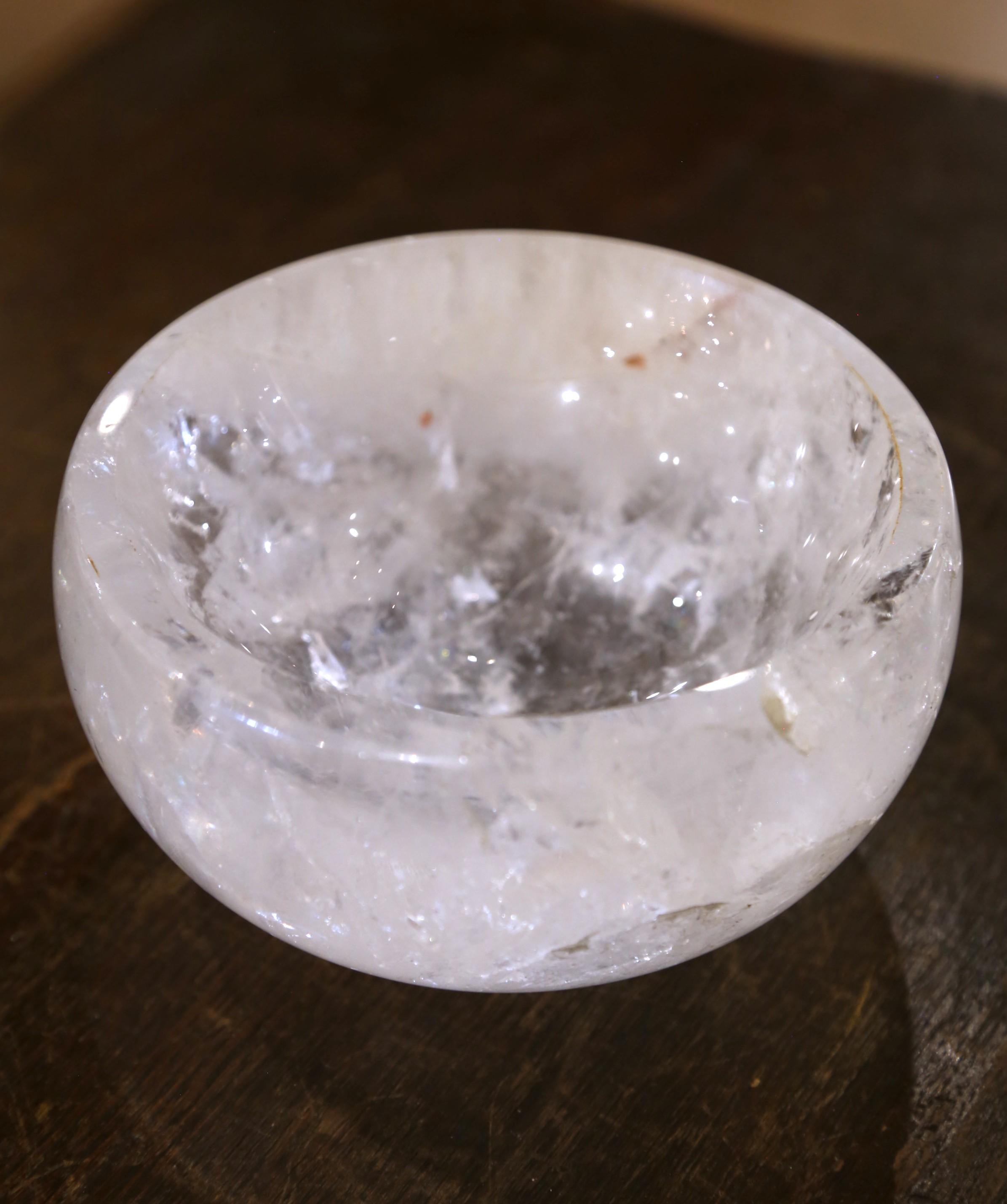 Contemporary Hand Carved Organic Rock Crystal Quartz Decorative Bowl Vide-Poche from Brazil For Sale