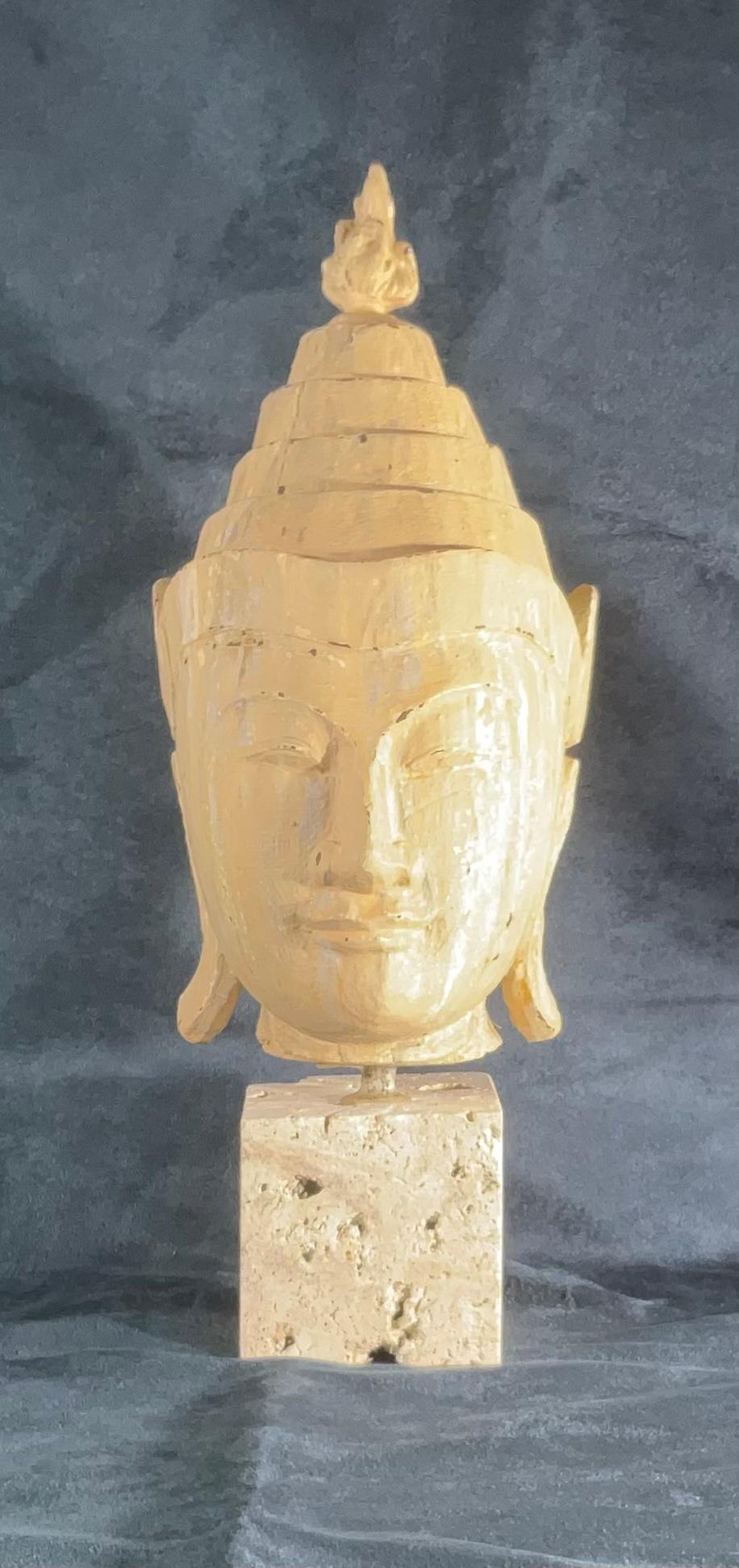 Hand Carved Oriental Shan Style Buddha Head For Sale 3