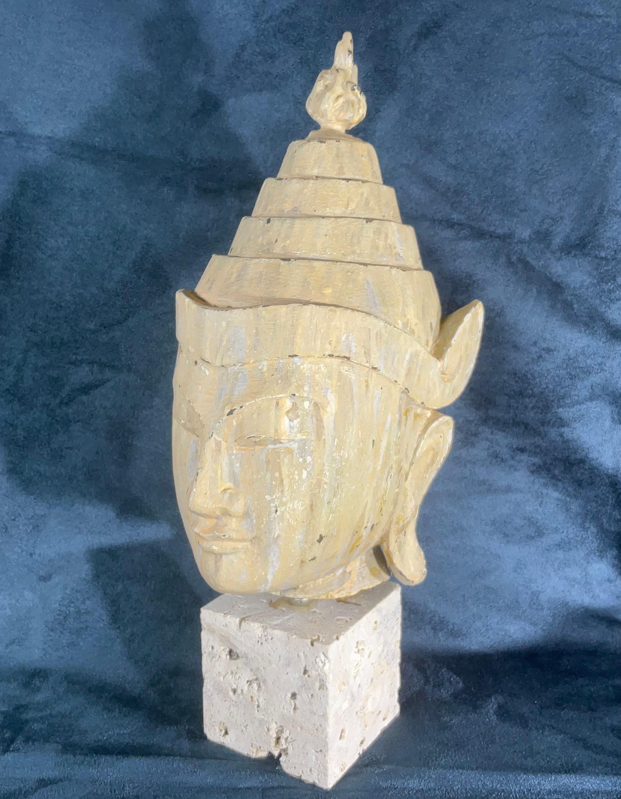 Thai Hand Carved Oriental Shan Style Buddha Head For Sale