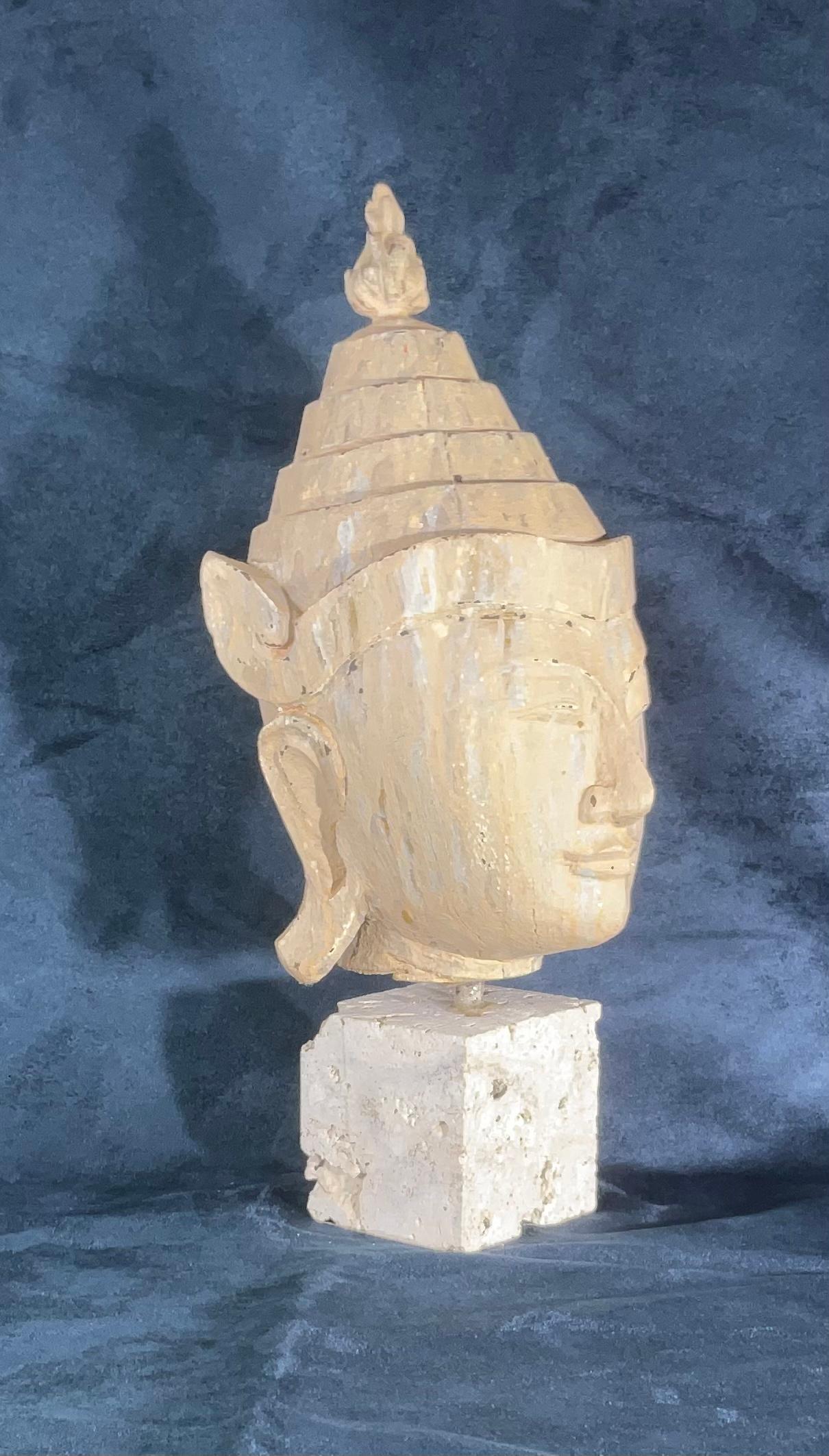 Hand Carved Oriental Shan Style Buddha Head For Sale 1