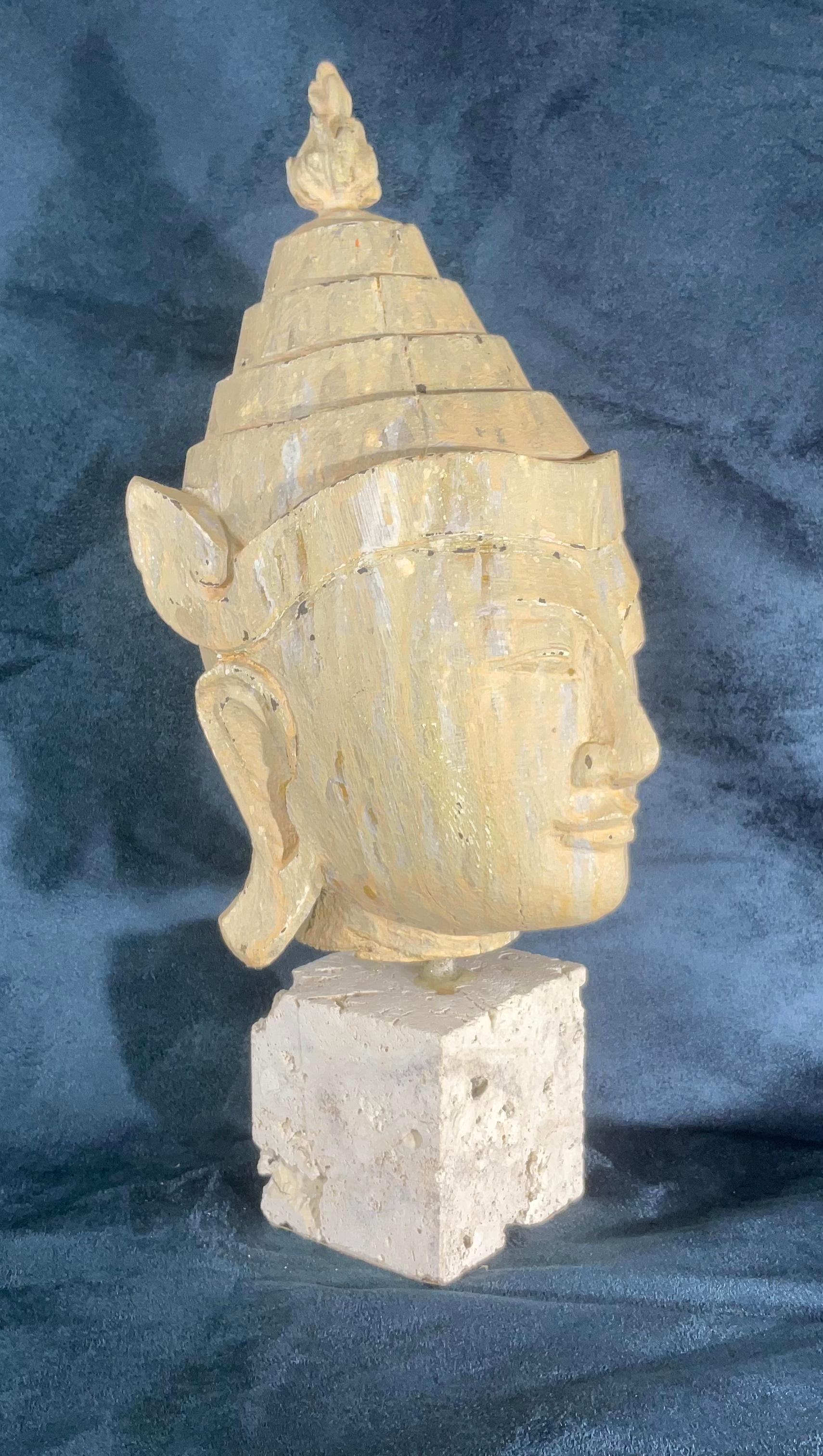 Hand Carved Oriental Shan Style Buddha Head For Sale 2