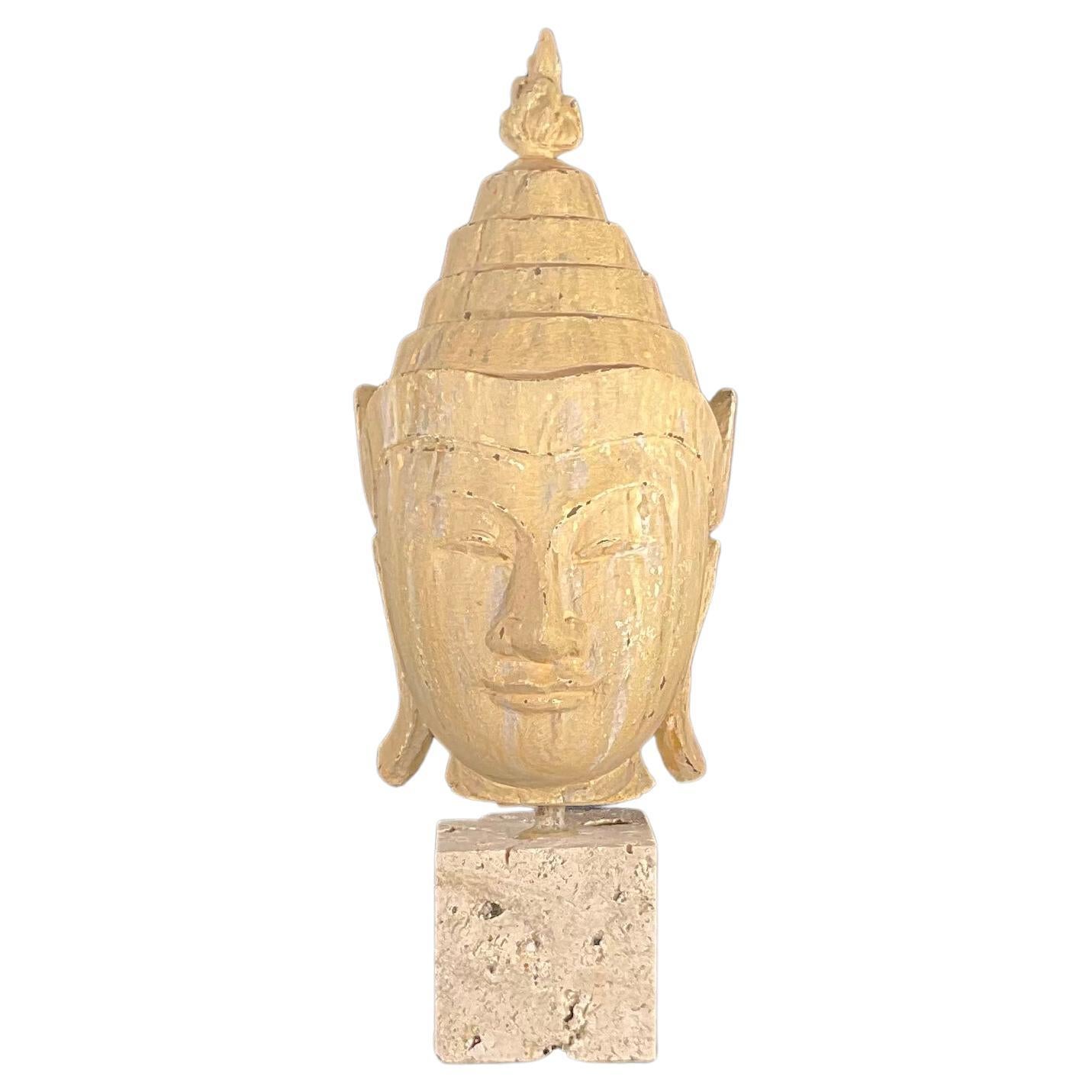 Tête de Bouddha orientale sculptée à la main de style Shan
