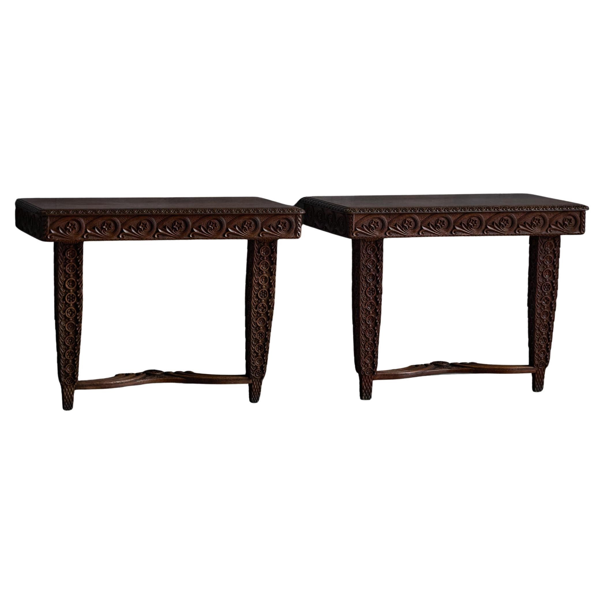 Hand-Carved Ornate Wooden Console Tables, France, Late 19th Century in vendita