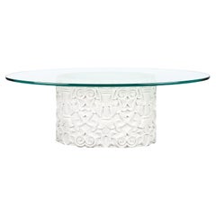 Hand-Carved Oval Marble Coffee Table Base + Glass Top, Stephanie Odegard
