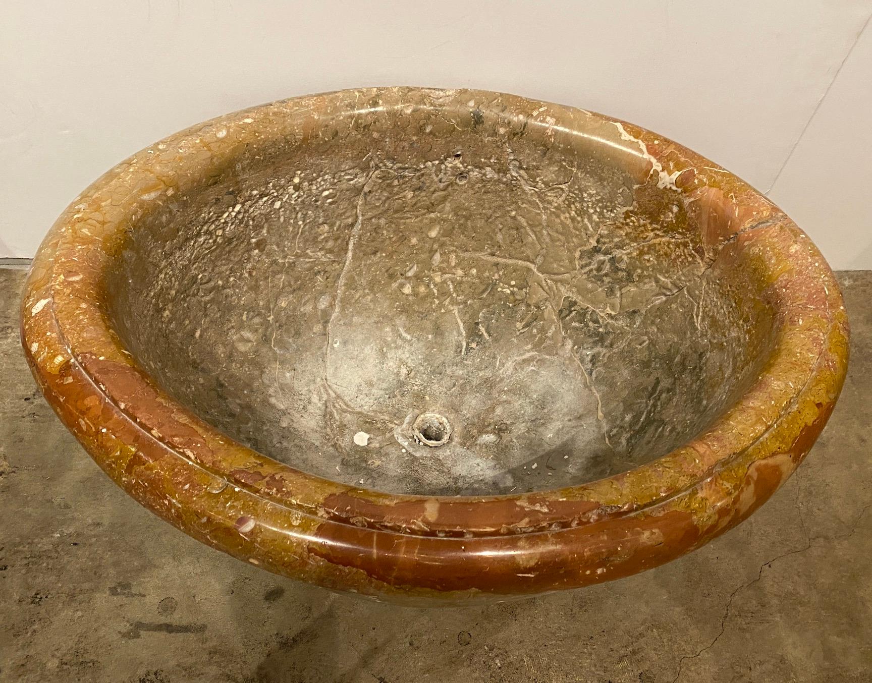 Neoclassical Hand Carved Oval Marble Sink For Sale