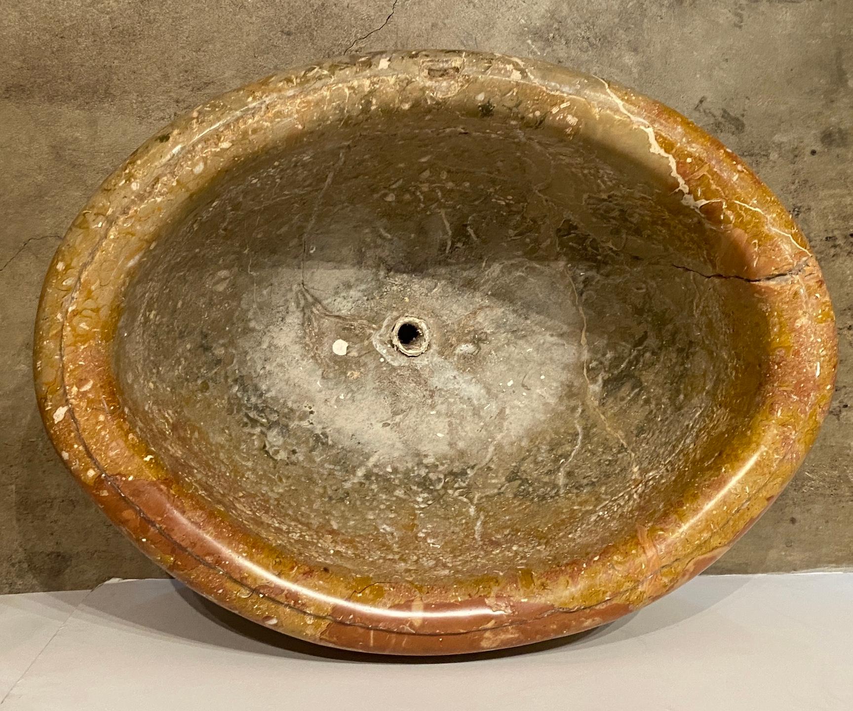 Italian Hand Carved Oval Marble Sink For Sale