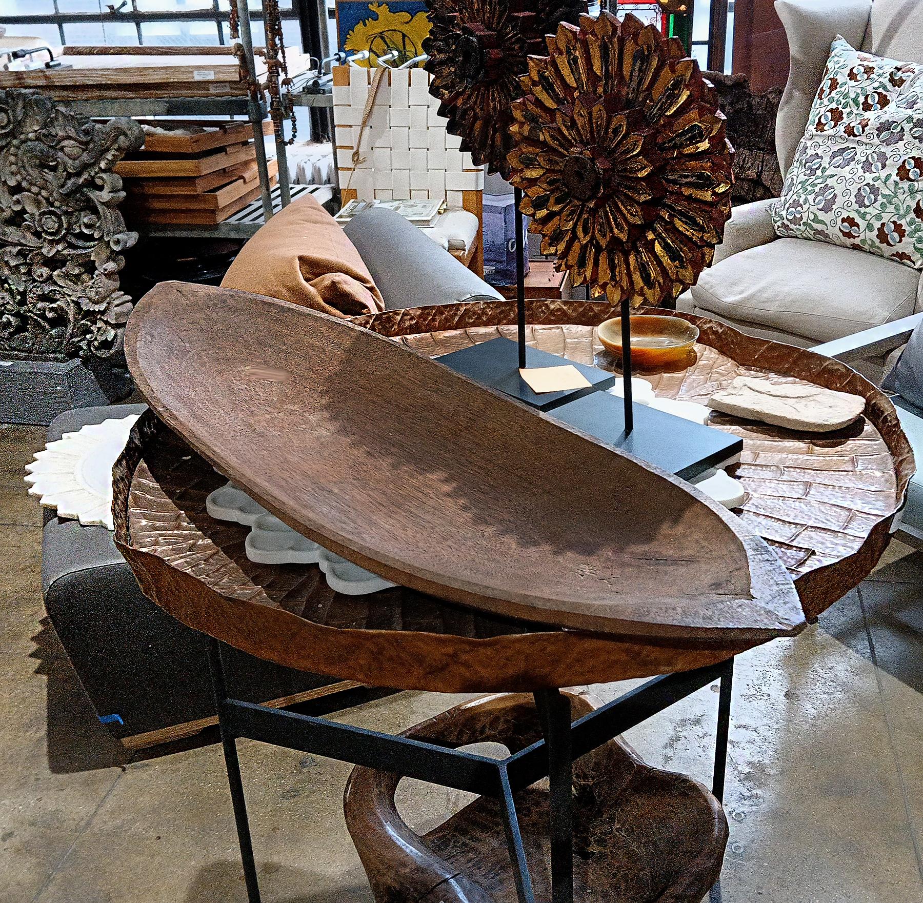 Hand-Carved Oval Wood Tray from Indonesia, Contemporary 9