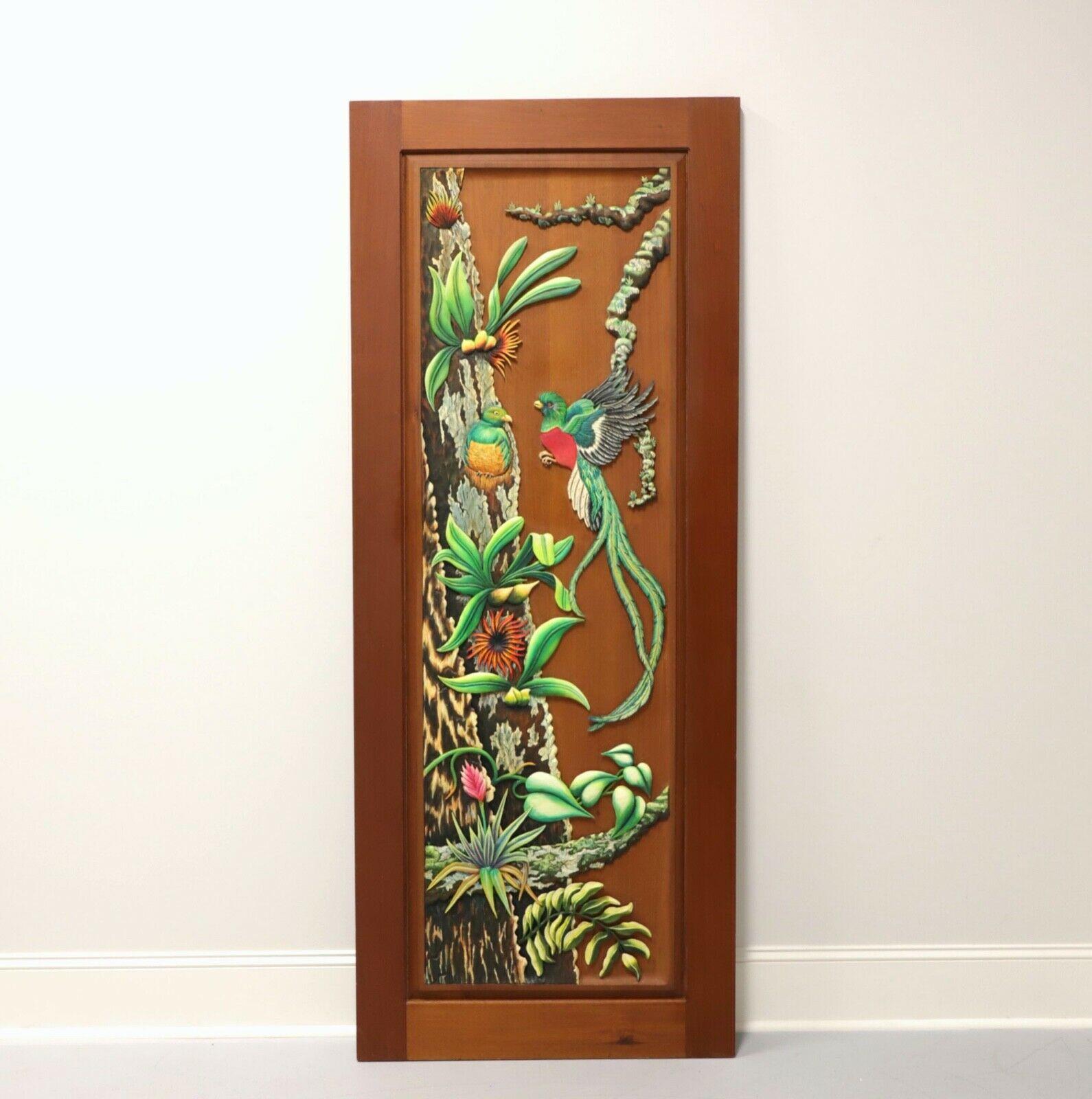 Porte/panneau de porte du Honduras sculpté et peint à la main - feuillage et oiseaux tropicaux 2