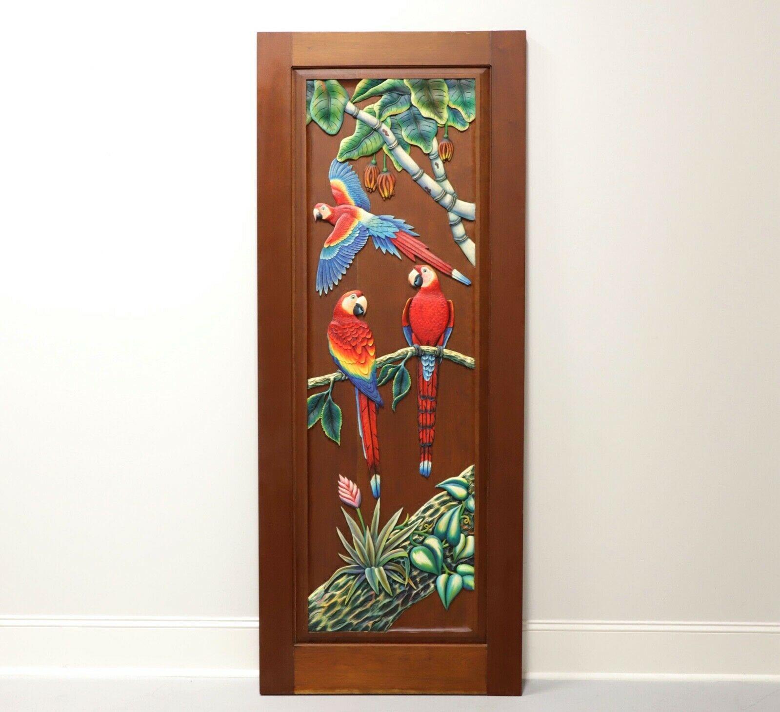 Hand Carved & Painted Honduras Mahogany Door / Panel - Red Parrots 3