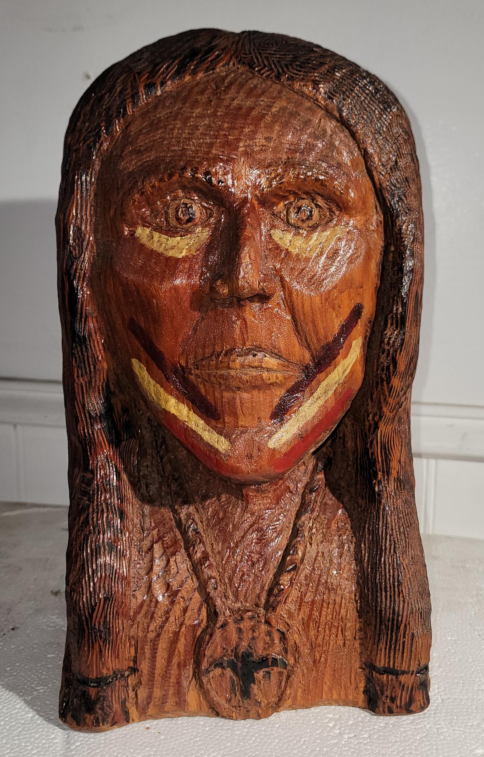 Hand carved Indian head with all original painted surface and in great condition.