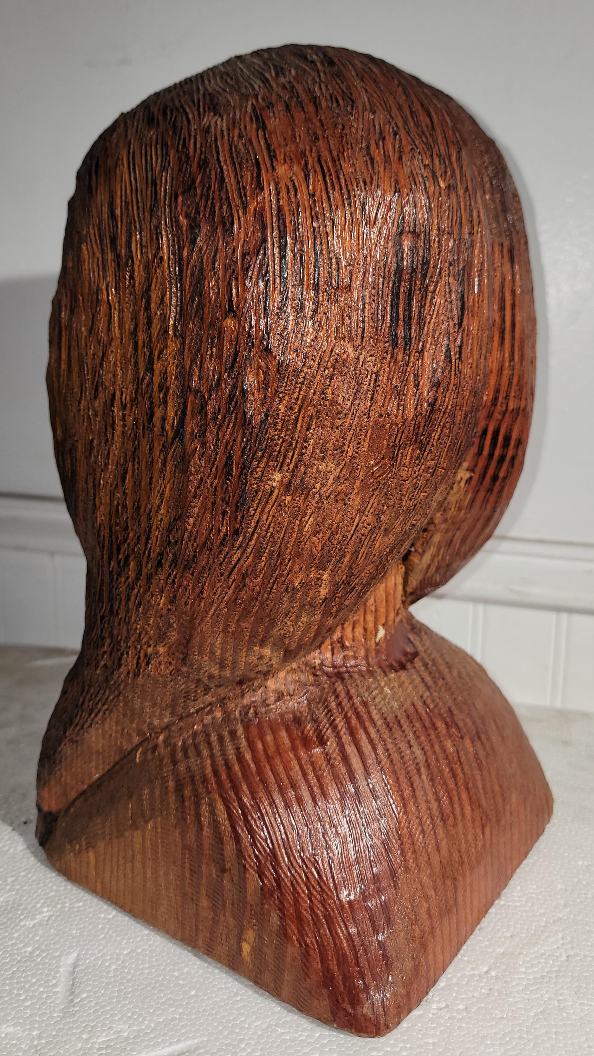 Folk Art Hand Carved & Painted Indian Head For Sale