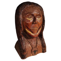 Antique Hand Carved & Painted Indian Head